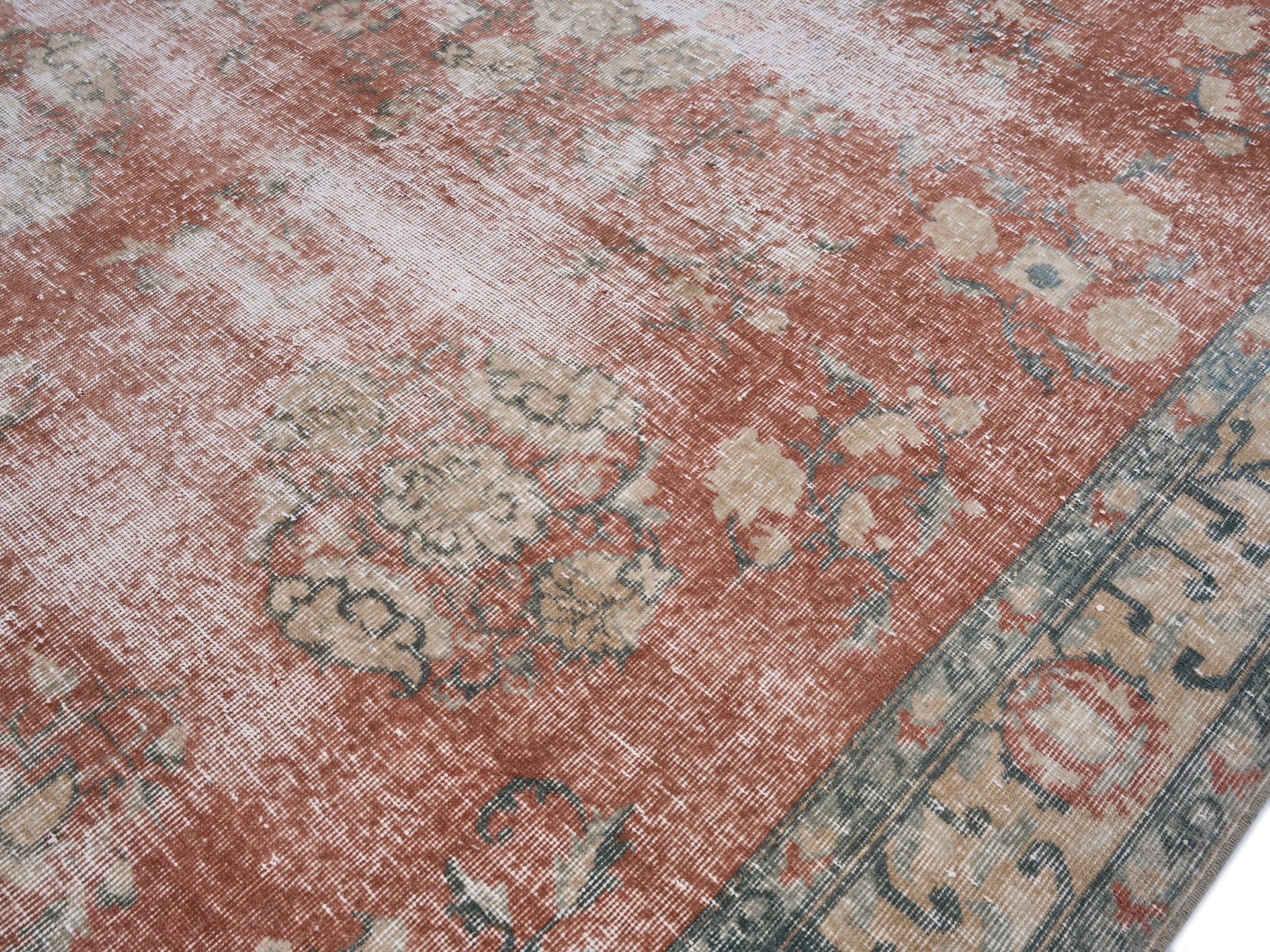 Turkish Isparta area rug in faded red and cream, view 5 of 10