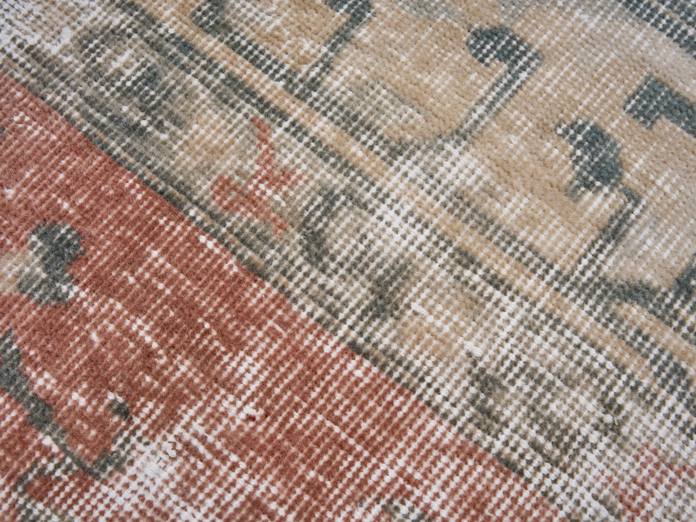 Turkish Isparta area rug in faded red and cream, view 7 of 10