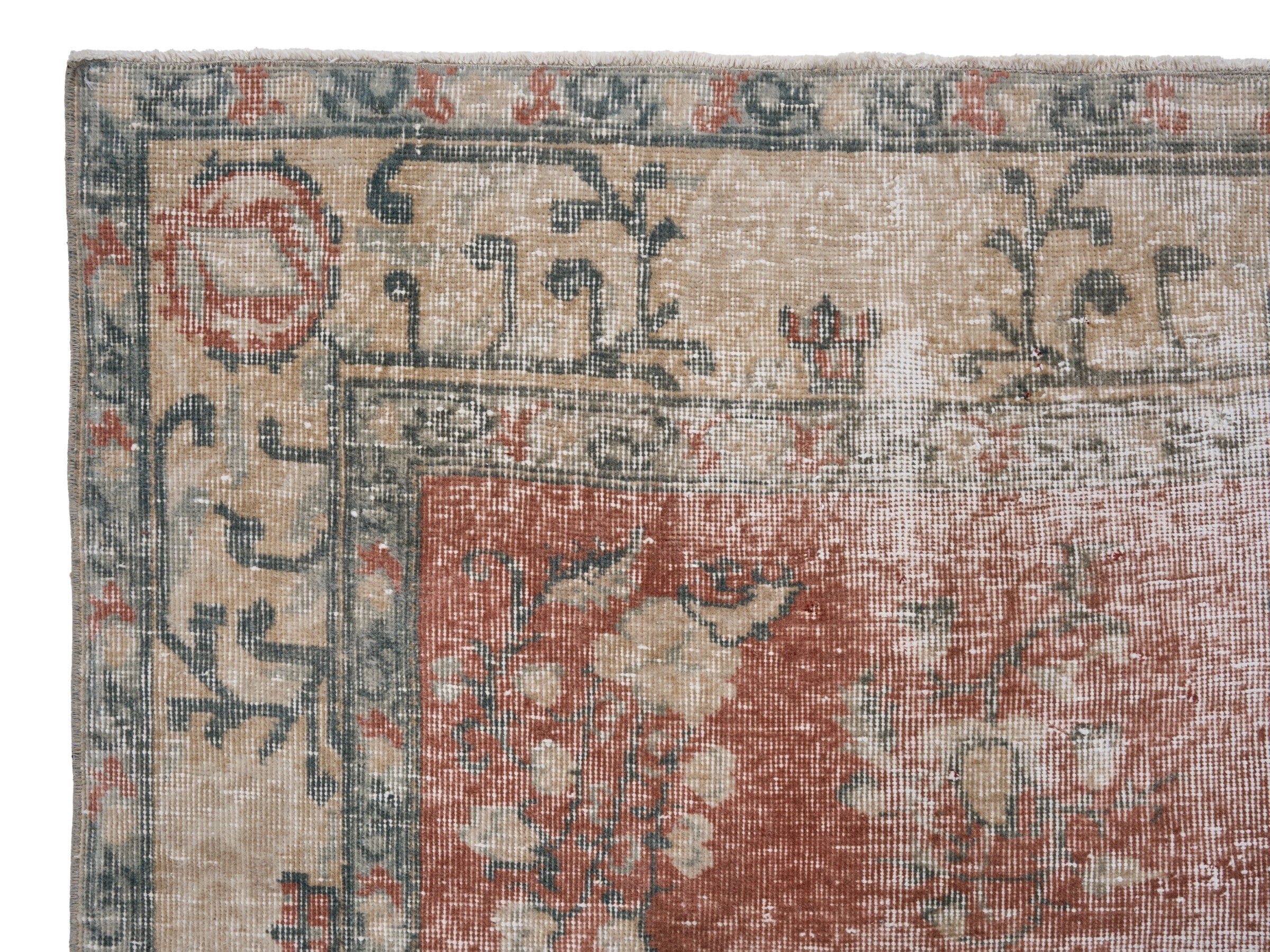Turkish Isparta area rug in faded red and cream, view 8 of 10