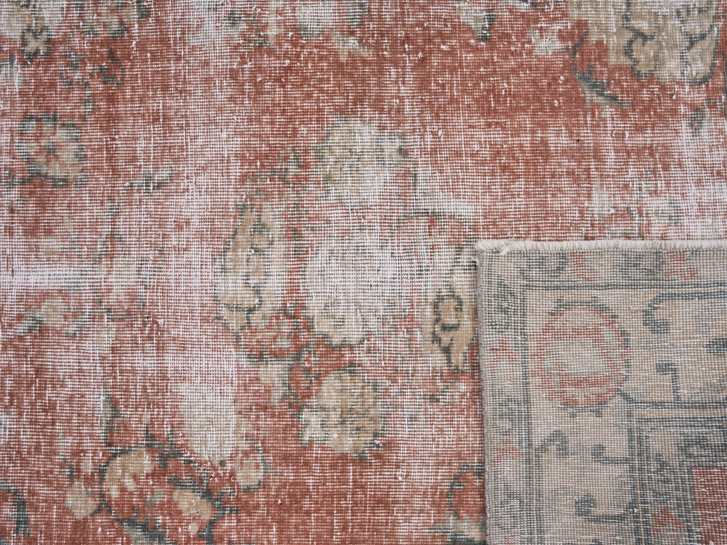 Turkish Isparta area rug in faded red and cream, view 10 of 10