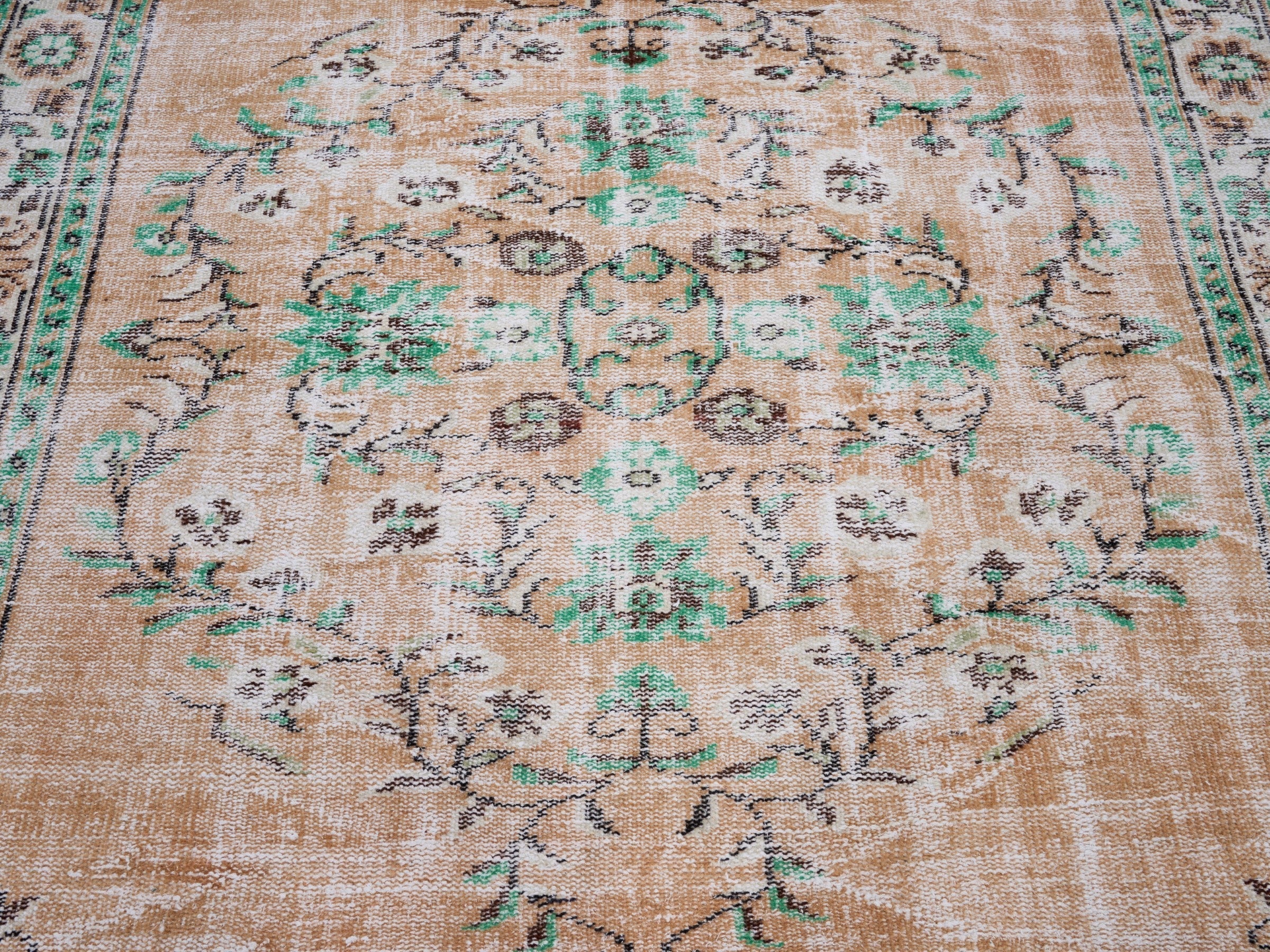 Turkish Manisa area rug in tan and cream, view 4 of 10