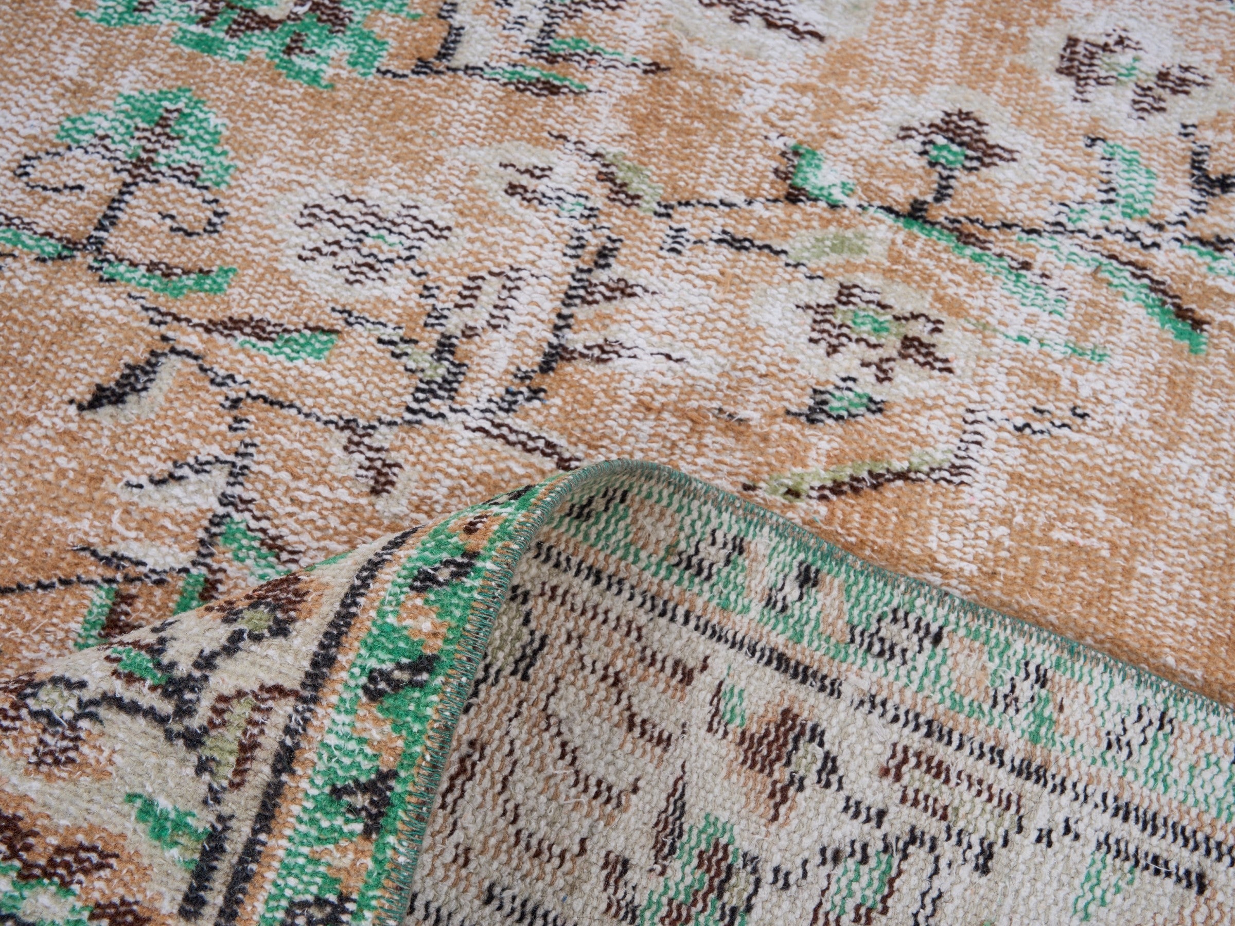 Turkish Manisa area rug in tan and cream, view 9 of 10