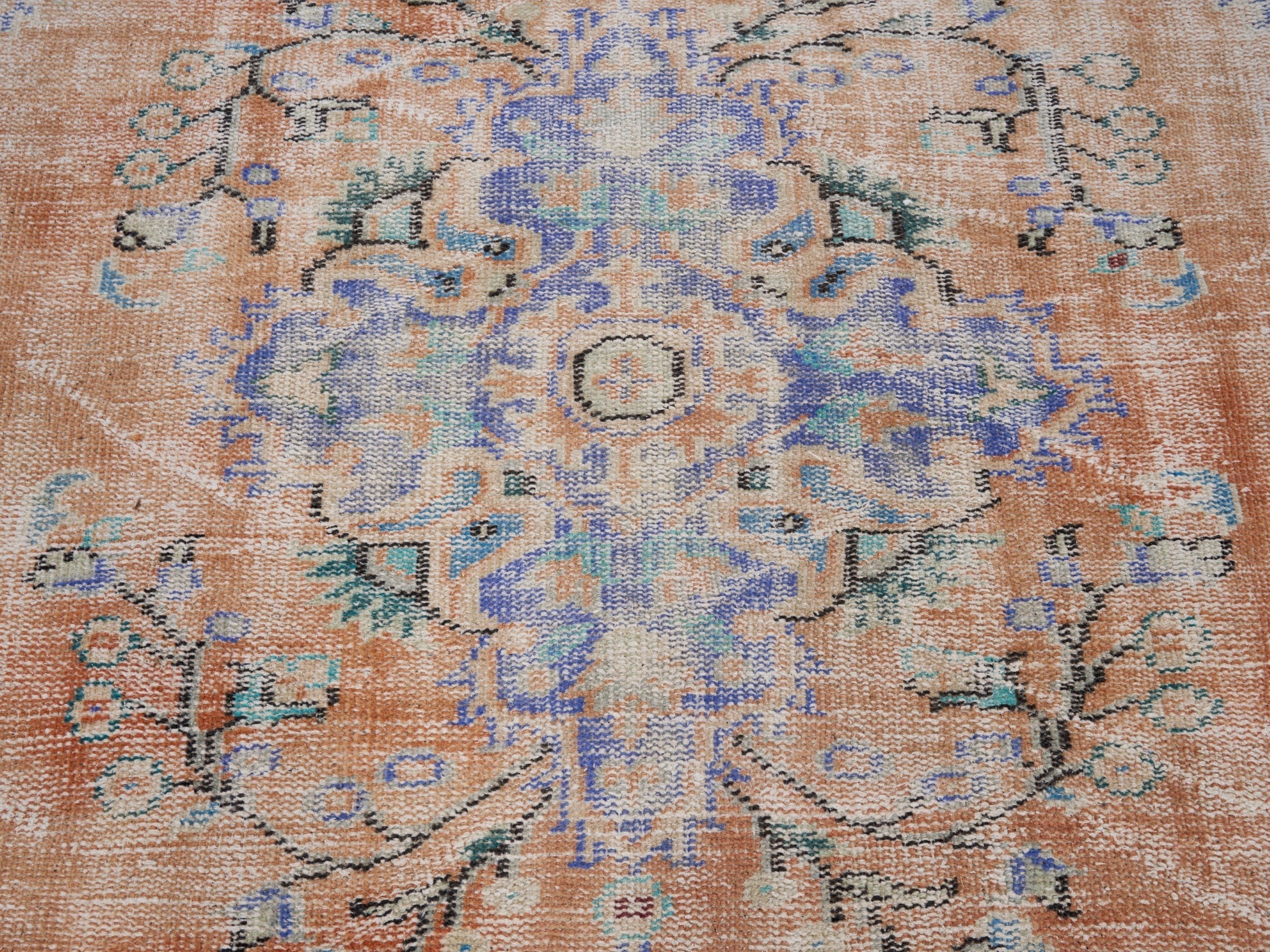 Turkish Manisa area rug in terracotta and blue, view 4 of 10