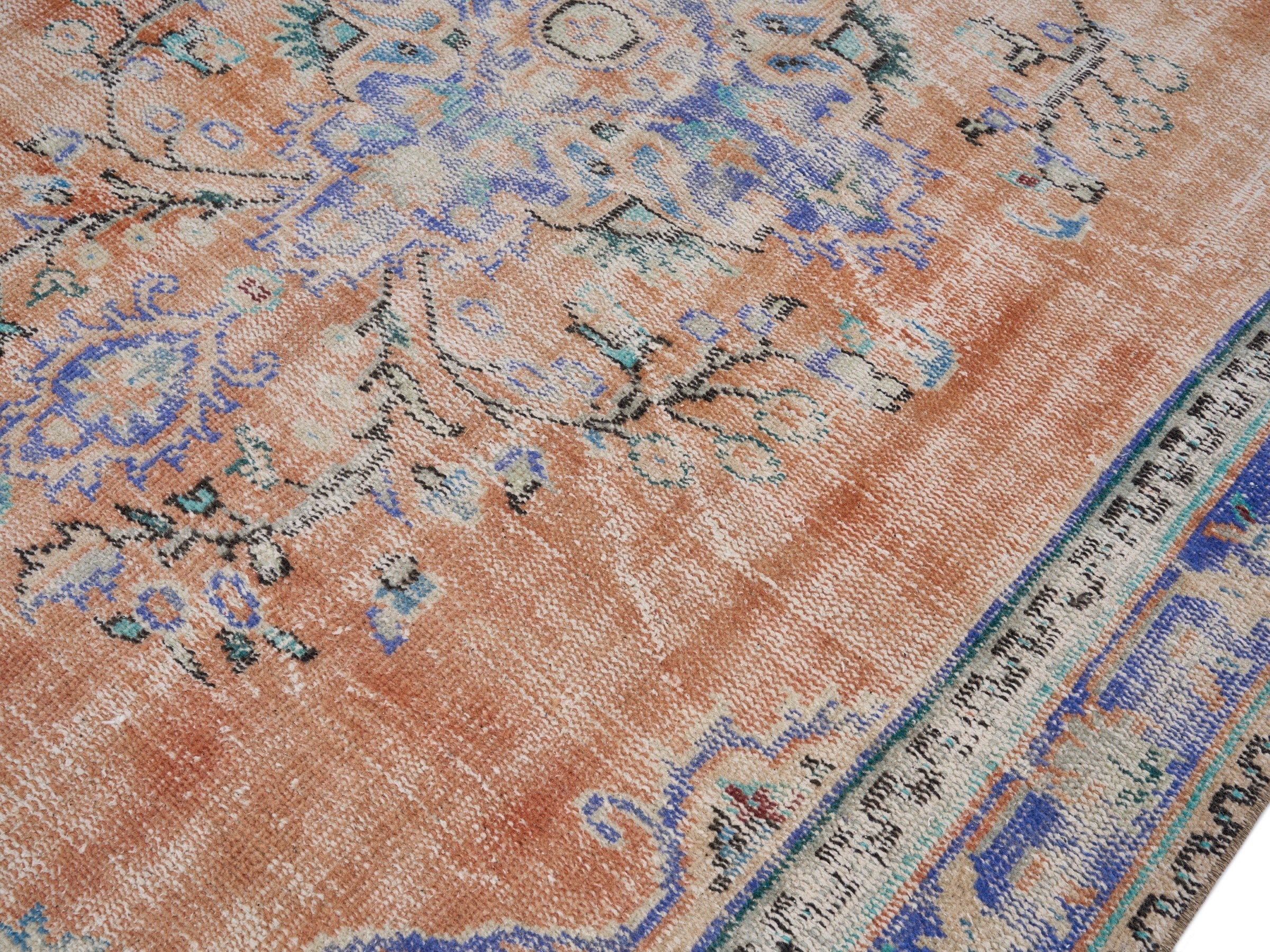 Turkish Manisa area rug in terracotta and blue, view 5 of 10
