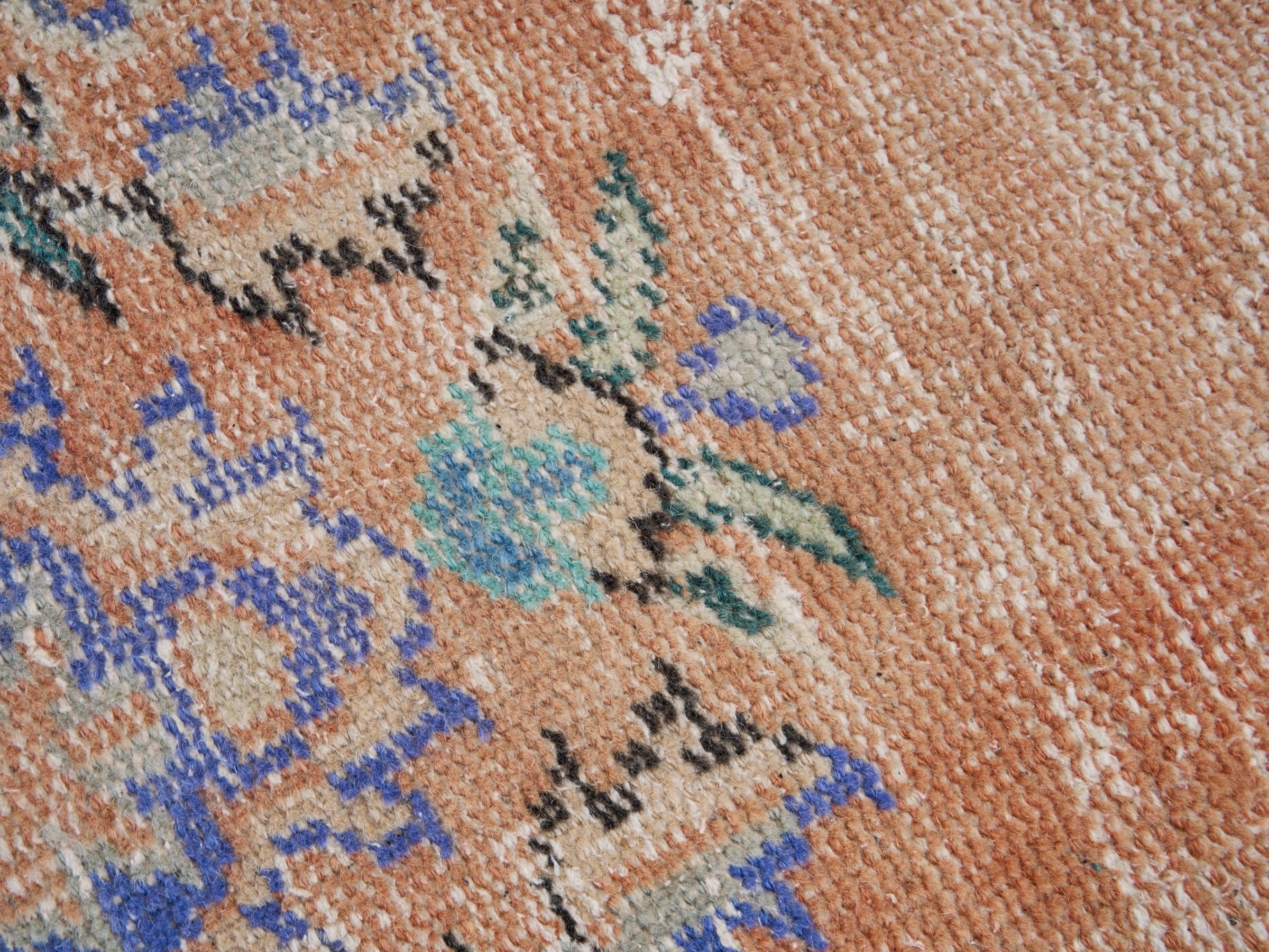 Turkish Manisa area rug in terracotta and blue, view 7 of 10