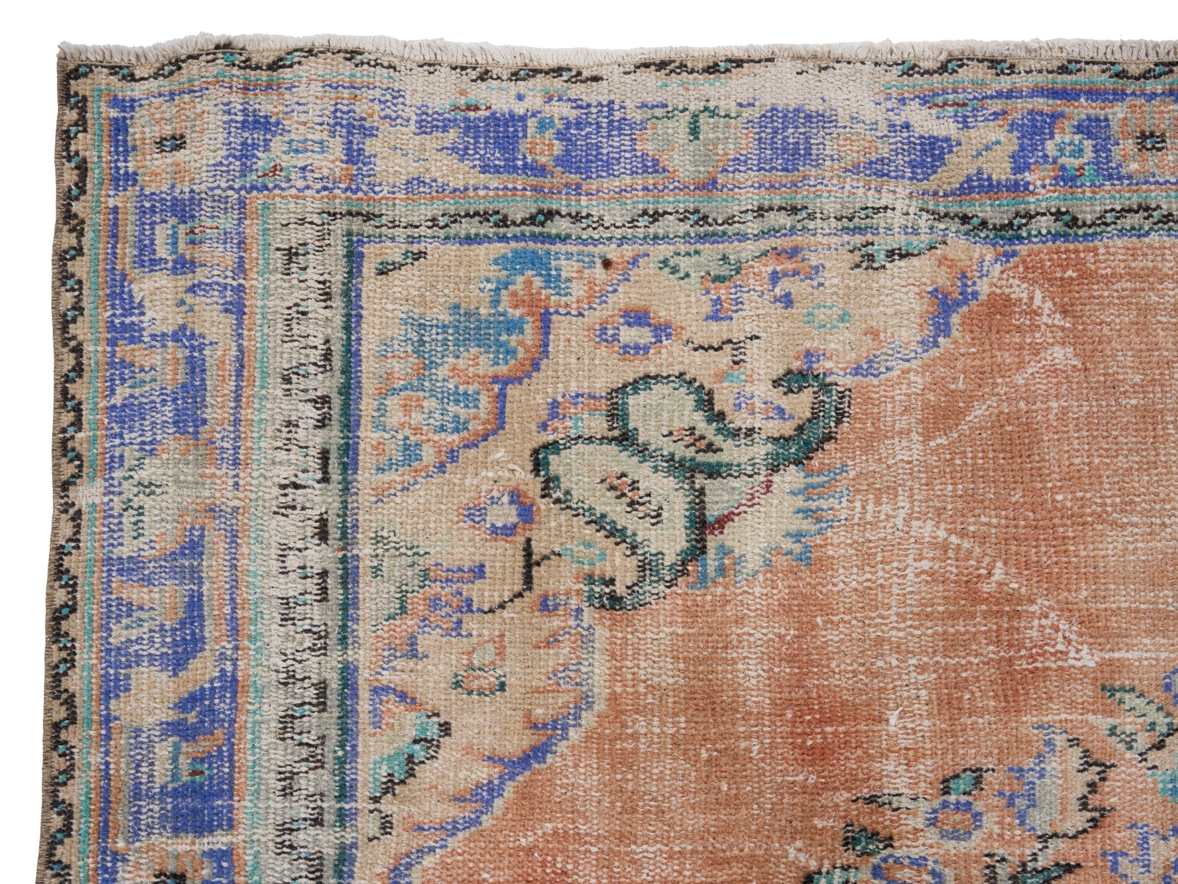 Turkish Manisa area rug in terracotta and blue, view 8 of 10
