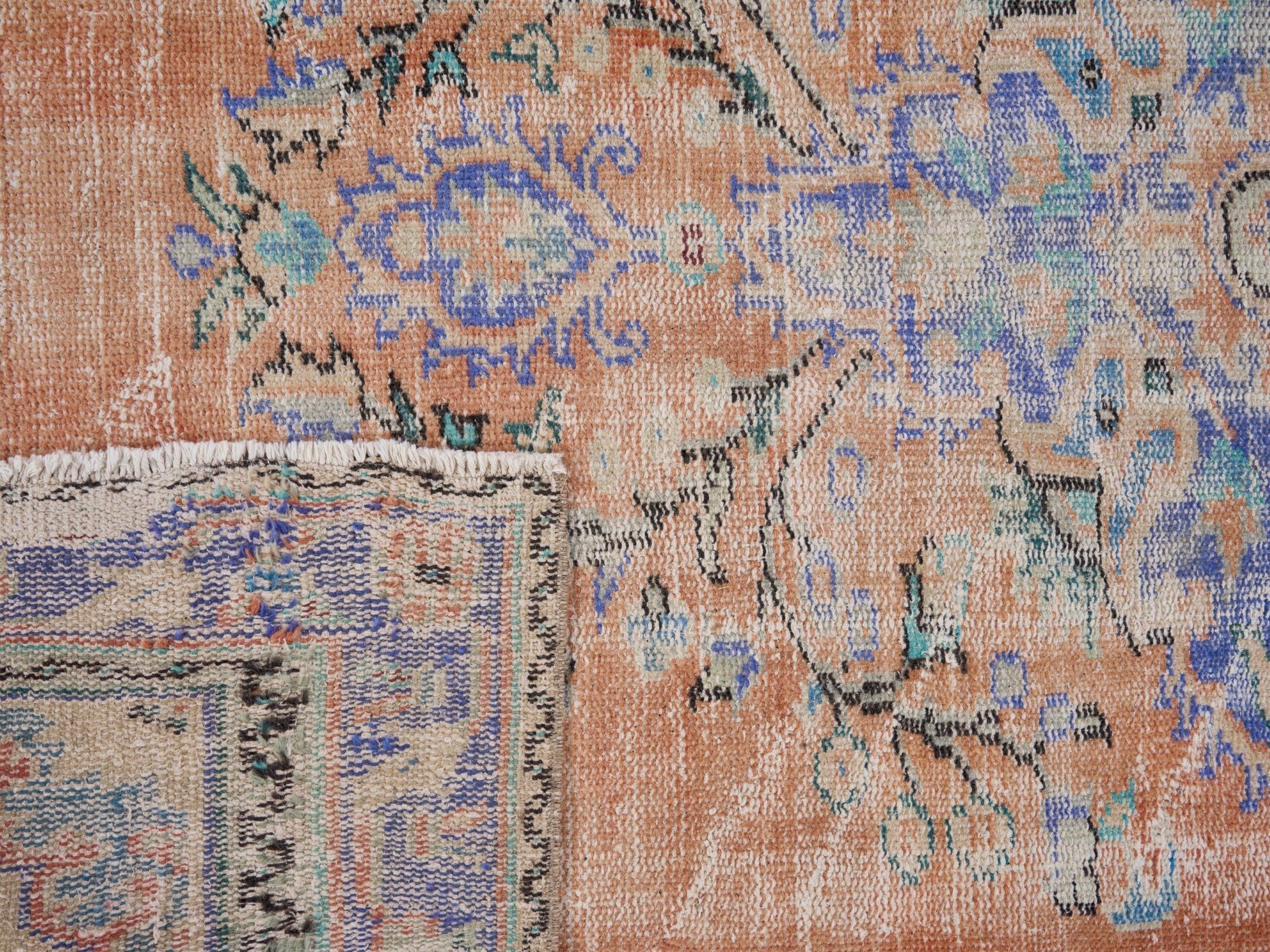 Turkish Manisa area rug in terracotta and blue, view 10 of 10