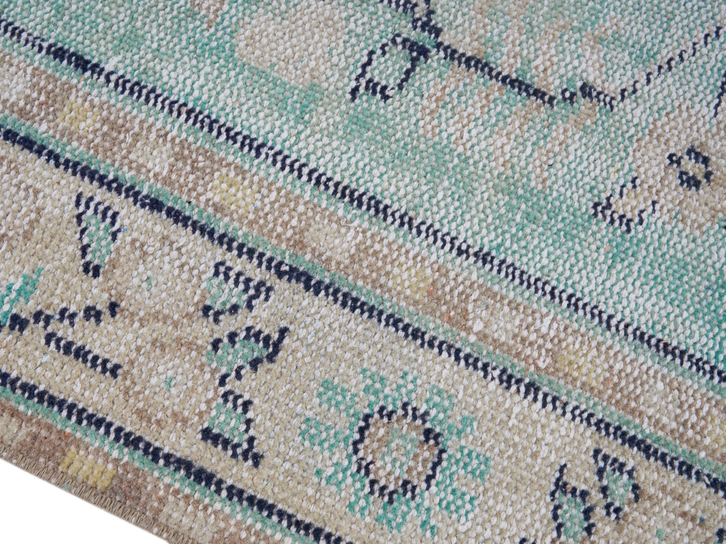 Turkish Manisa area rug in turquoise and cream, view 6 of 10