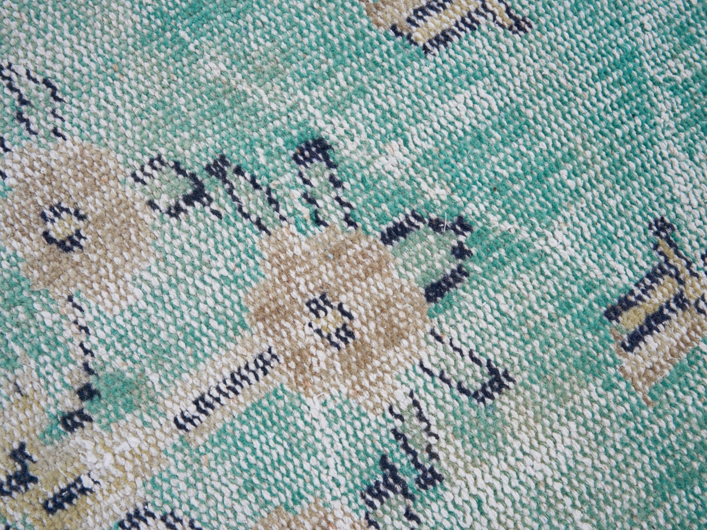 Turkish Manisa area rug in turquoise and cream, view 7 of 10