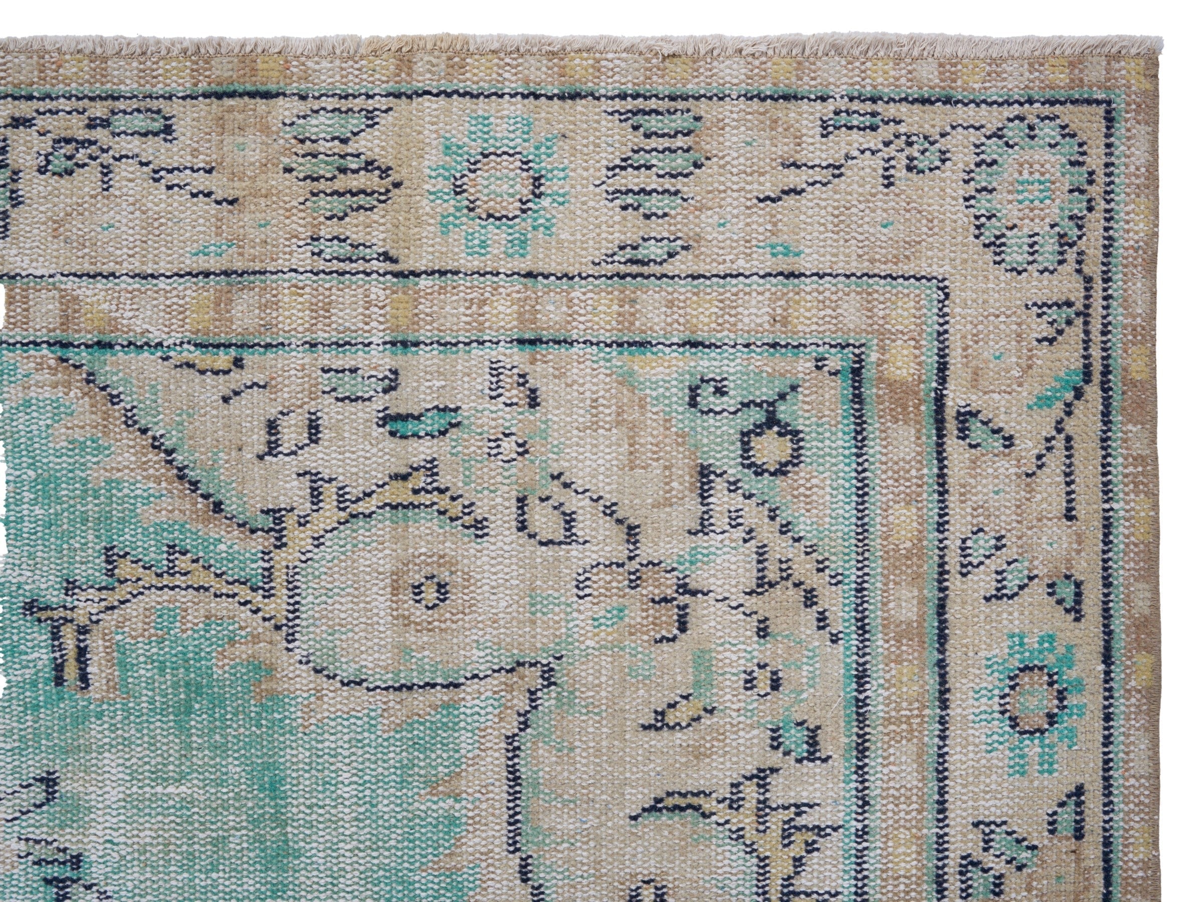 Turkish Manisa area rug in turquoise and cream, view 8 of 10