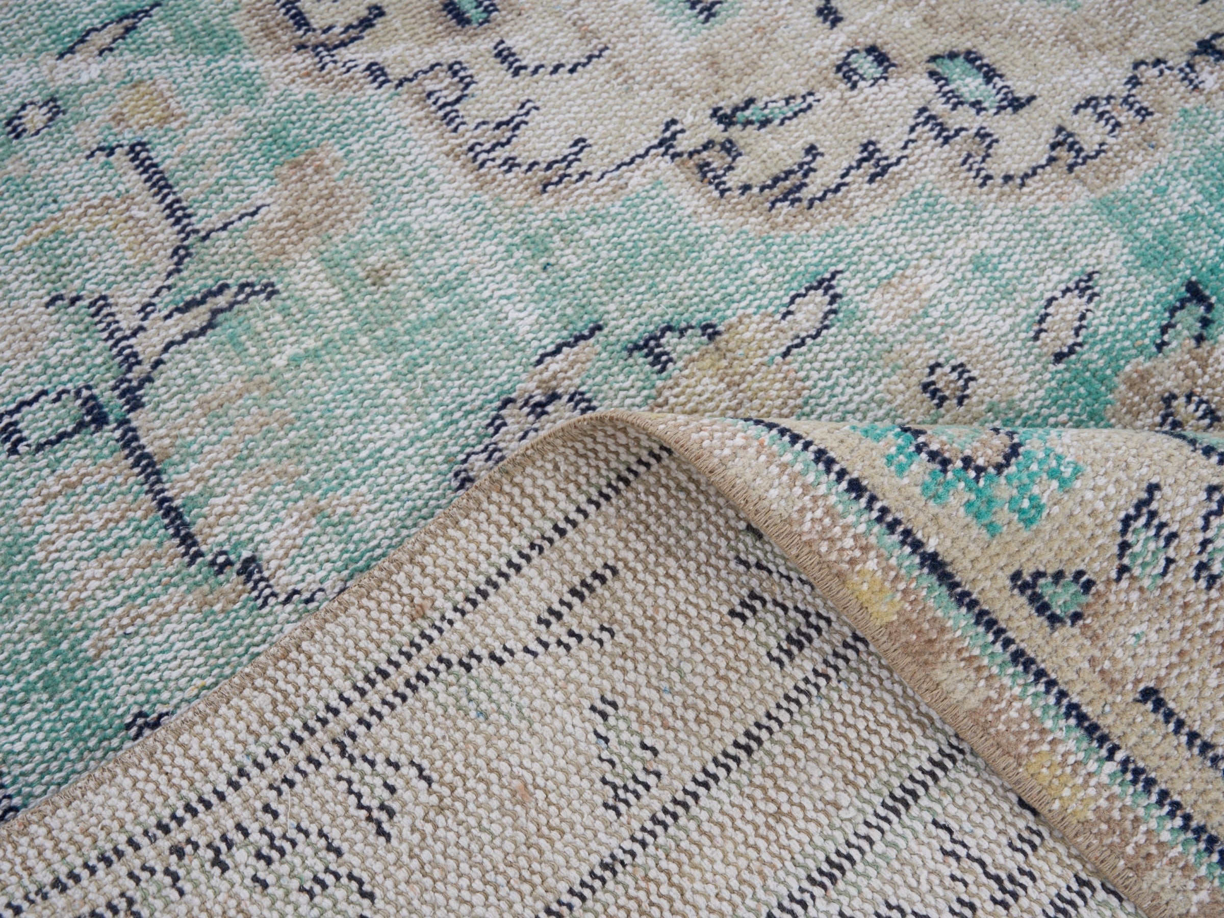 Turkish Manisa area rug in turquoise and cream, view 9 of 10