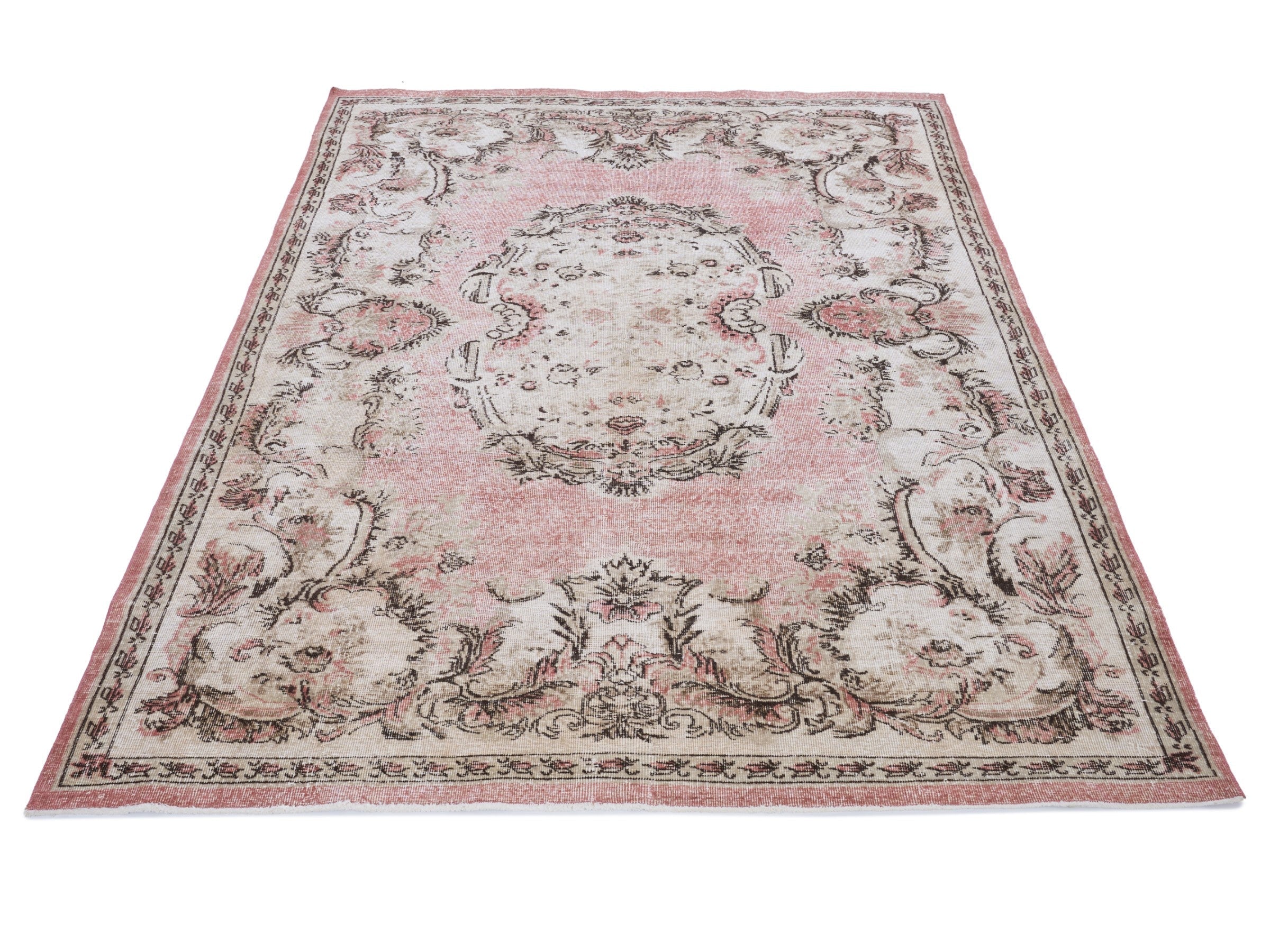 Turkish Isparta area rug in muted pink and dusty rose, view 2 of 10