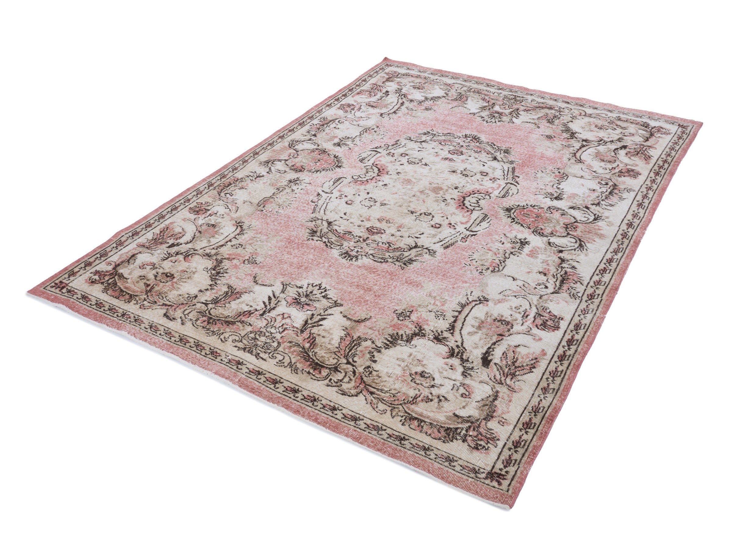 Turkish Isparta area rug in muted pink and dusty rose, view 3 of 10