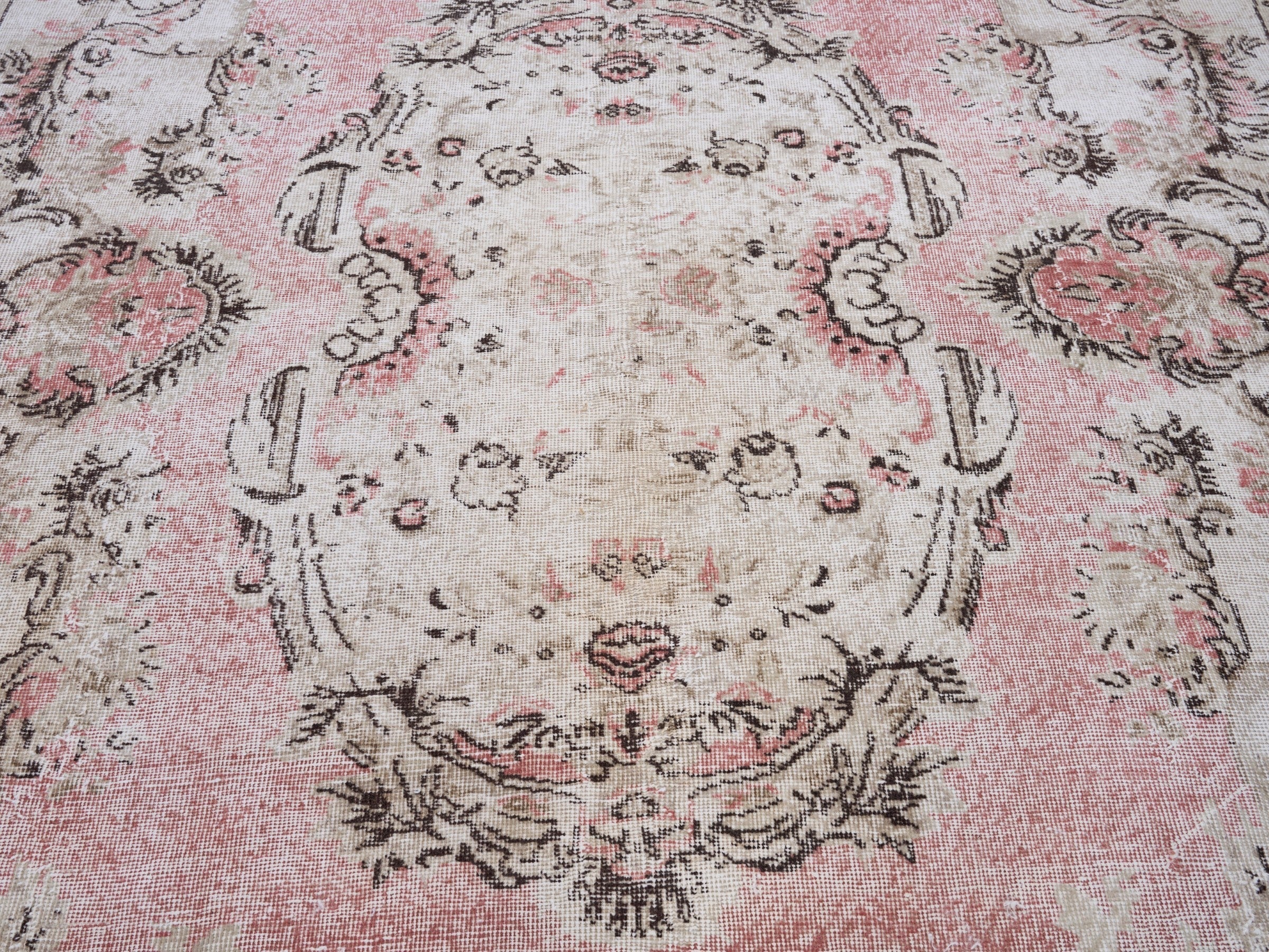 Turkish Isparta area rug in muted pink and dusty rose, view 4 of 10
