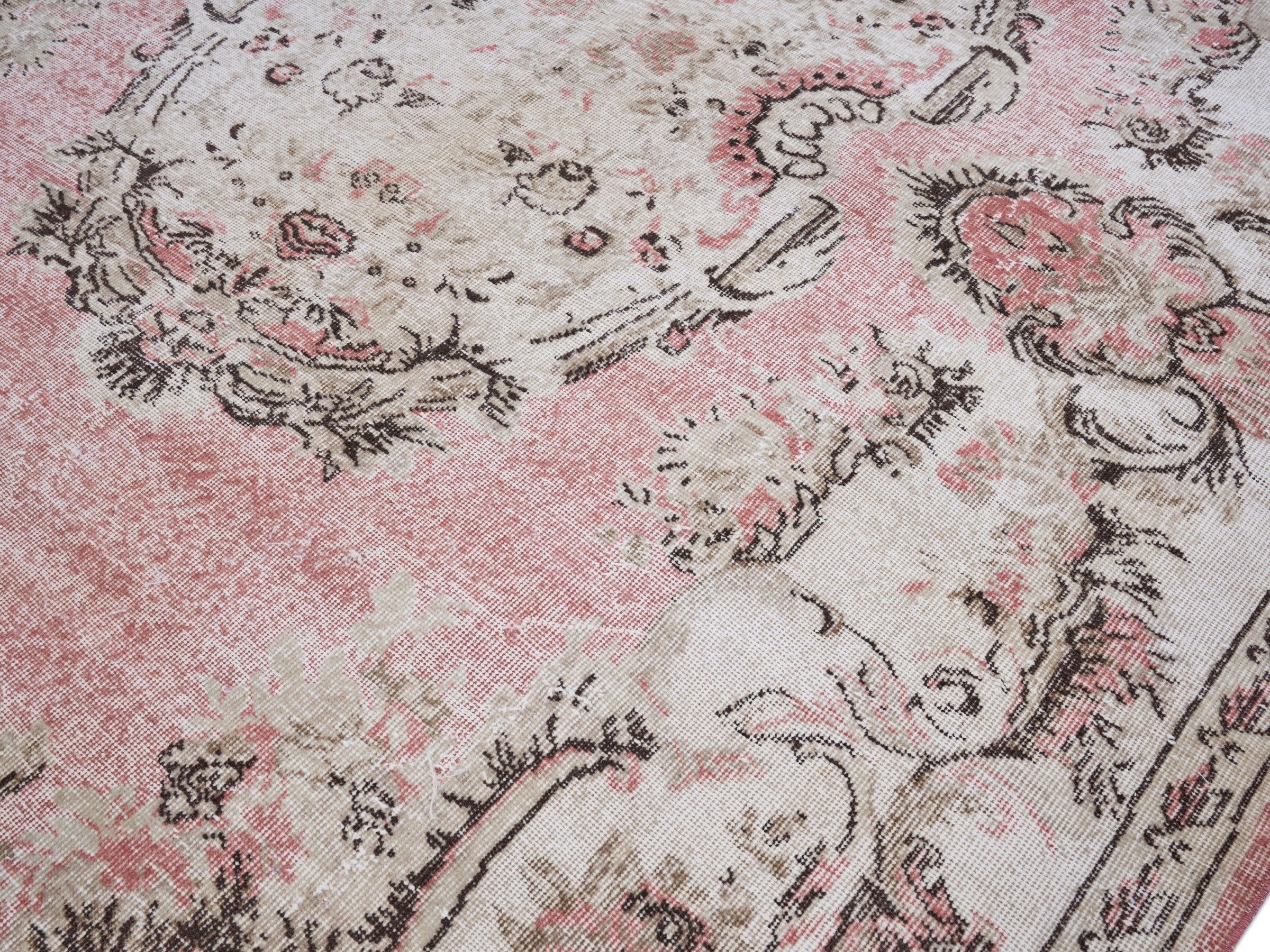 Turkish Isparta area rug in muted pink and dusty rose, view 5 of 10