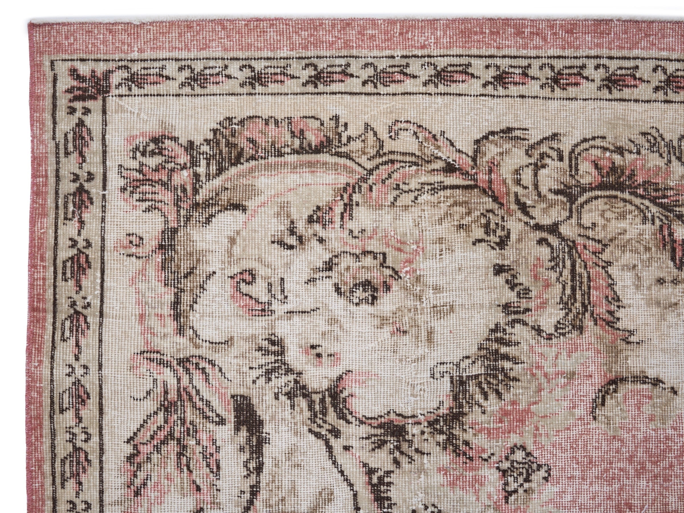 Turkish Isparta area rug in muted pink and dusty rose, view 8 of 10