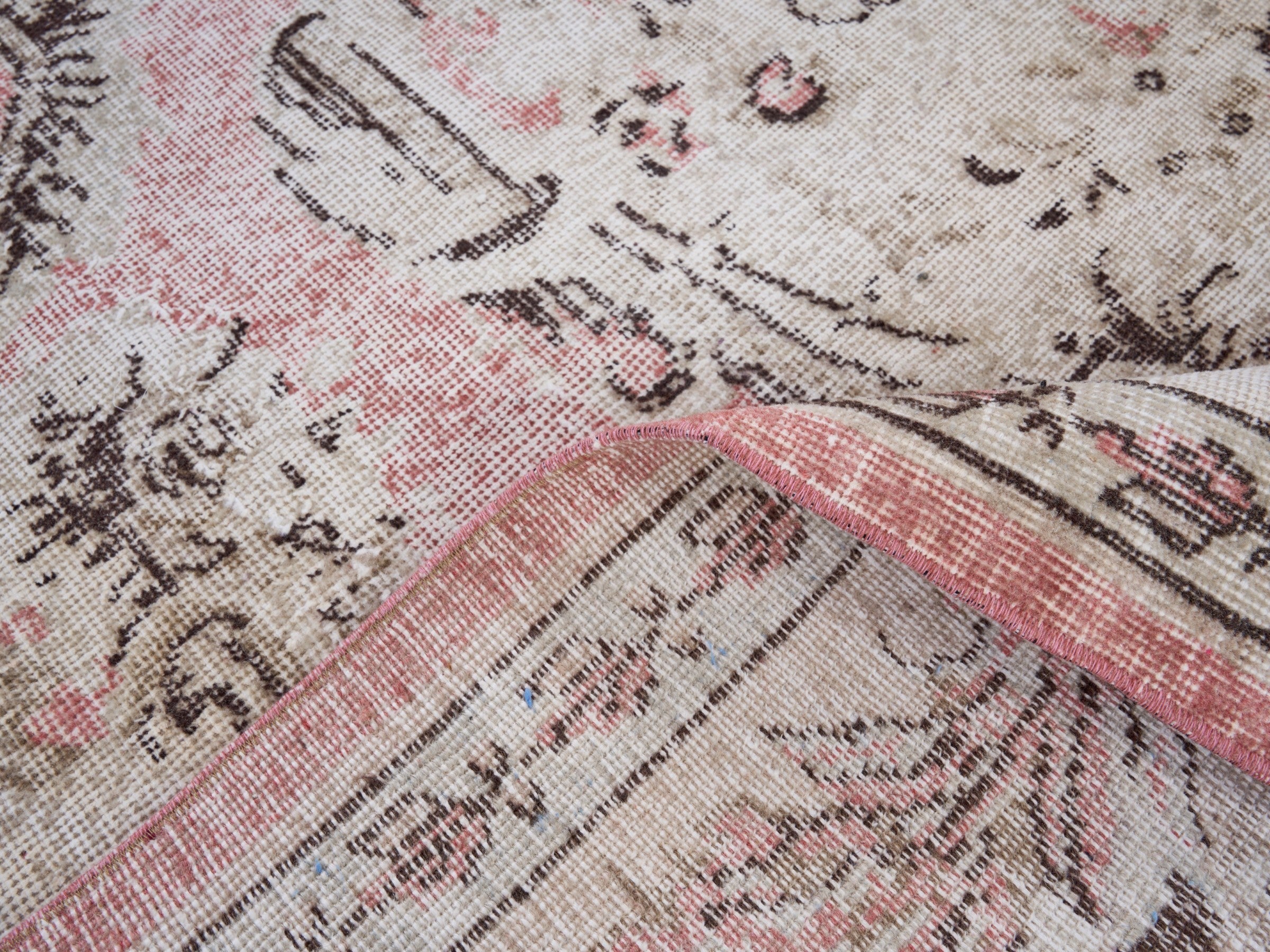 Turkish Isparta area rug in muted pink and dusty rose, view 9 of 10