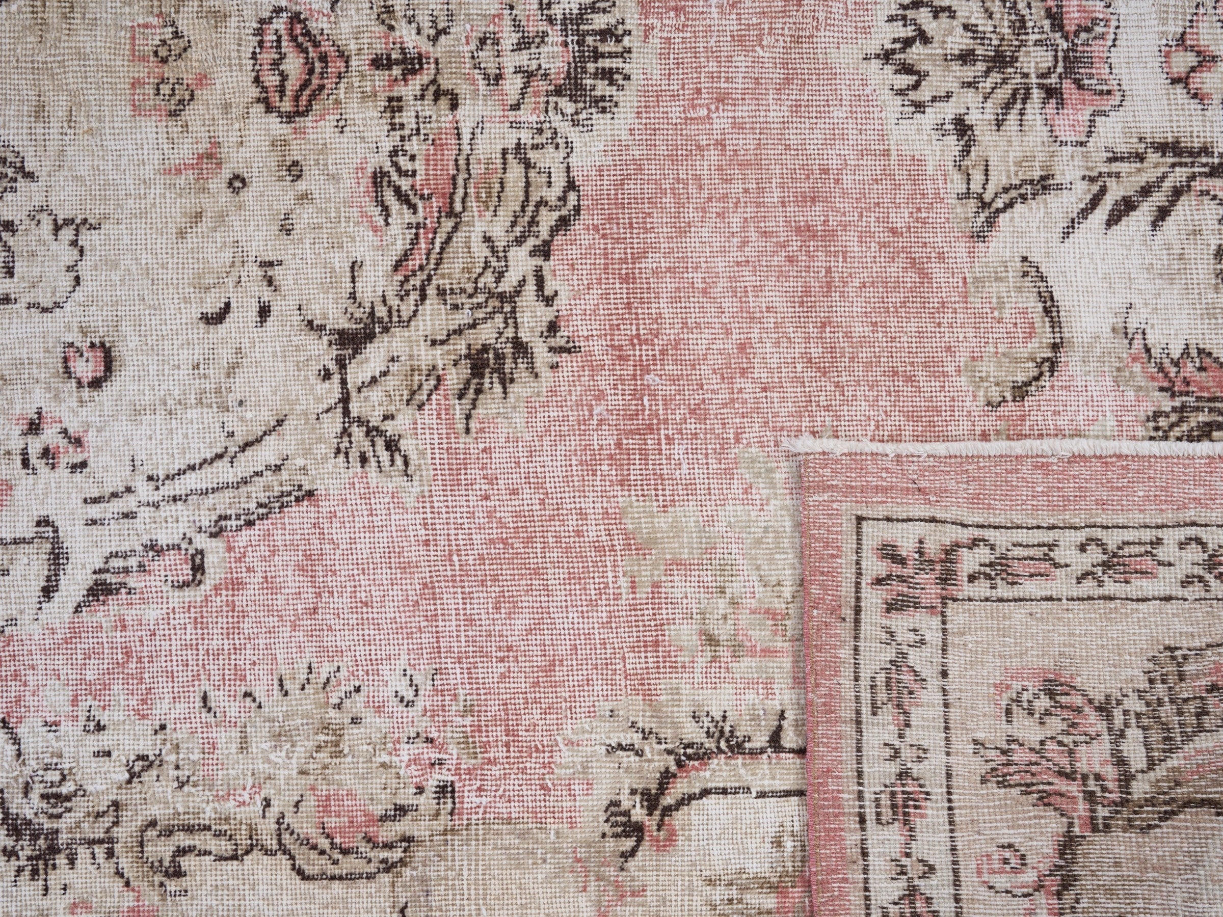 Turkish Isparta area rug in muted pink and dusty rose, view 10 of 10