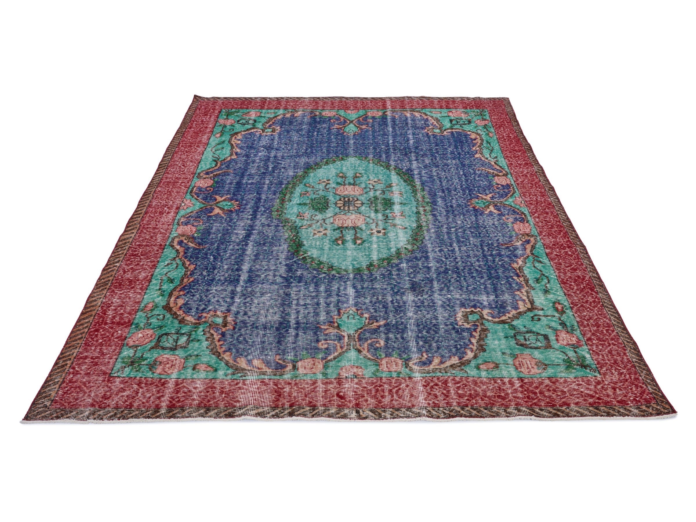 Turkish Isparta area rug in deep indigo and rose, view 2 of 10