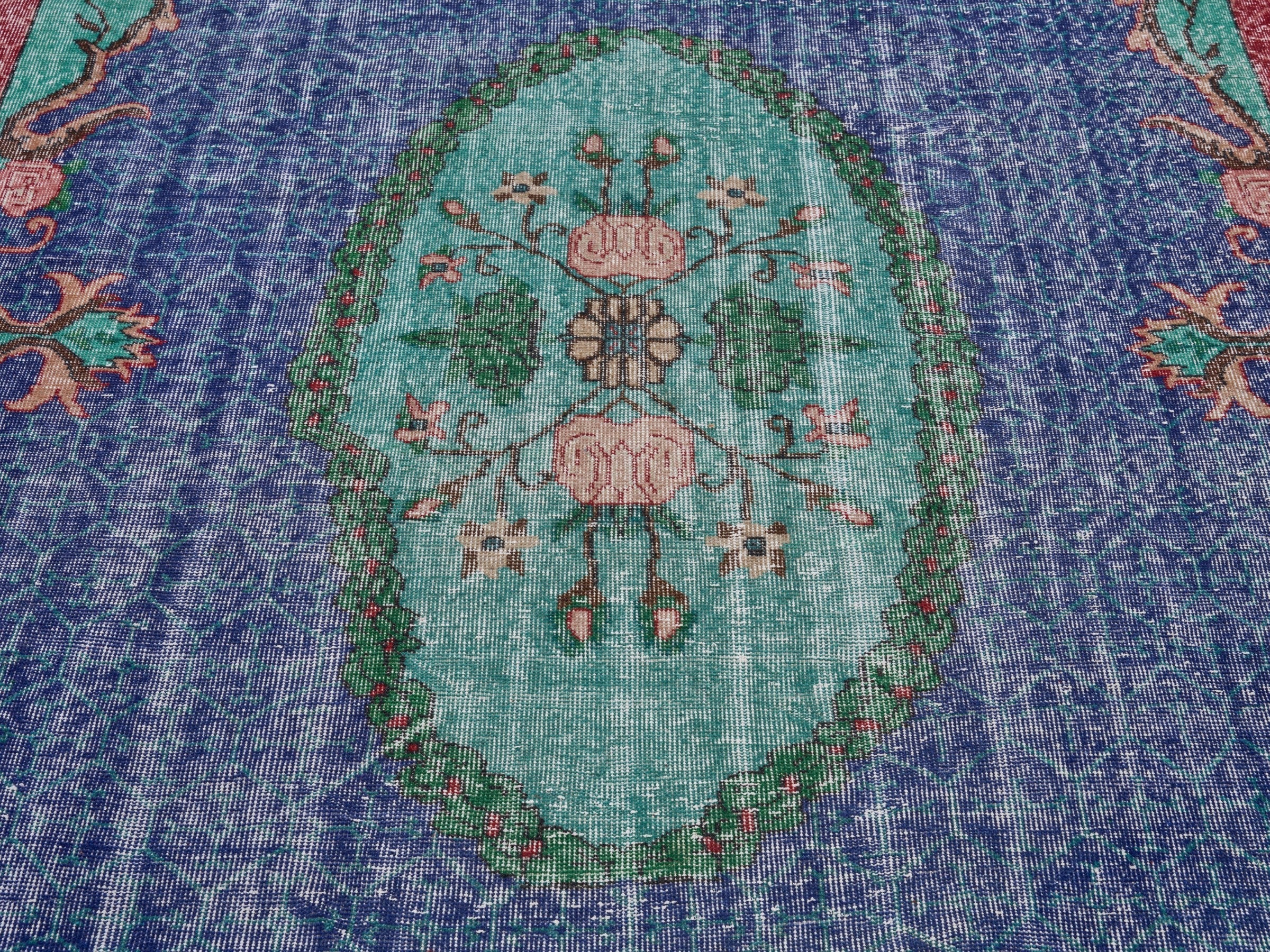Turkish Isparta area rug in deep indigo and rose, view 4 of 10