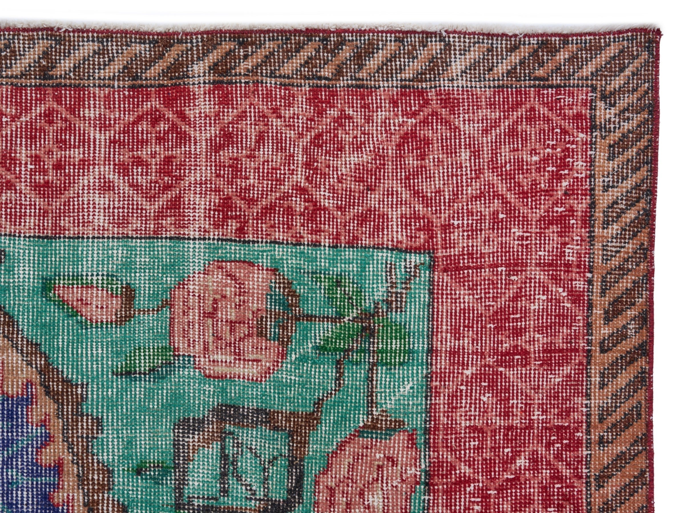 Turkish Isparta area rug in deep indigo and rose, view 8 of 10