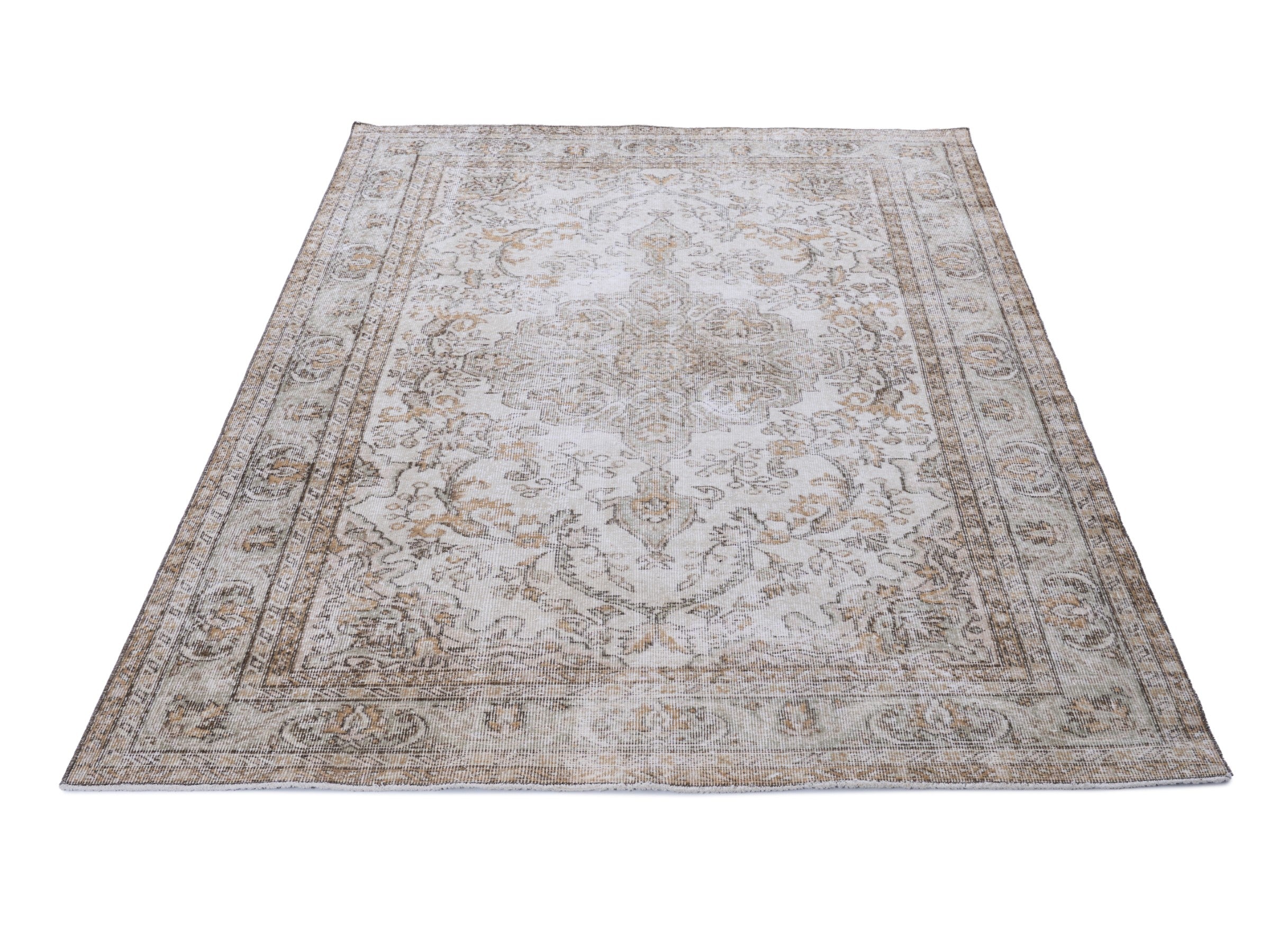 Turkish Isparta area rug in cream and greige, view 2 of 10