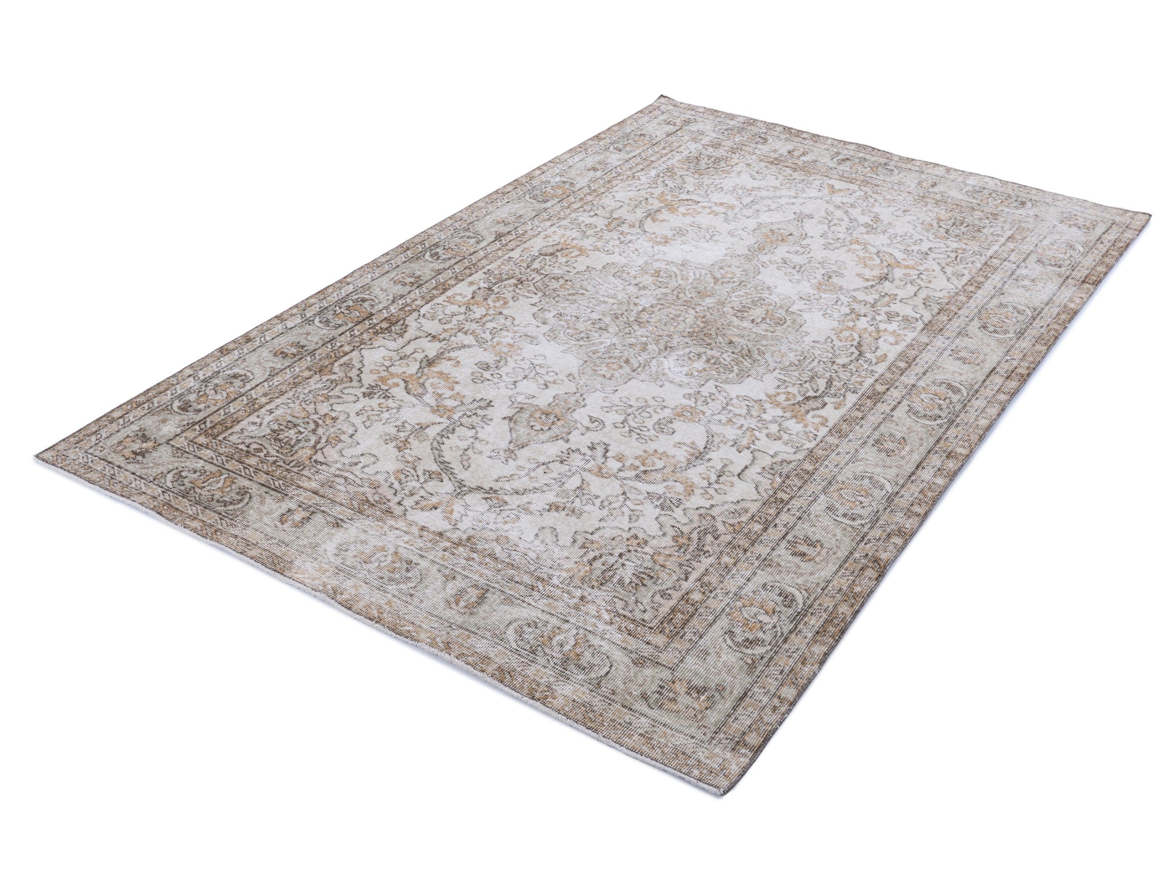 Turkish Isparta area rug in cream and greige, view 3 of 10