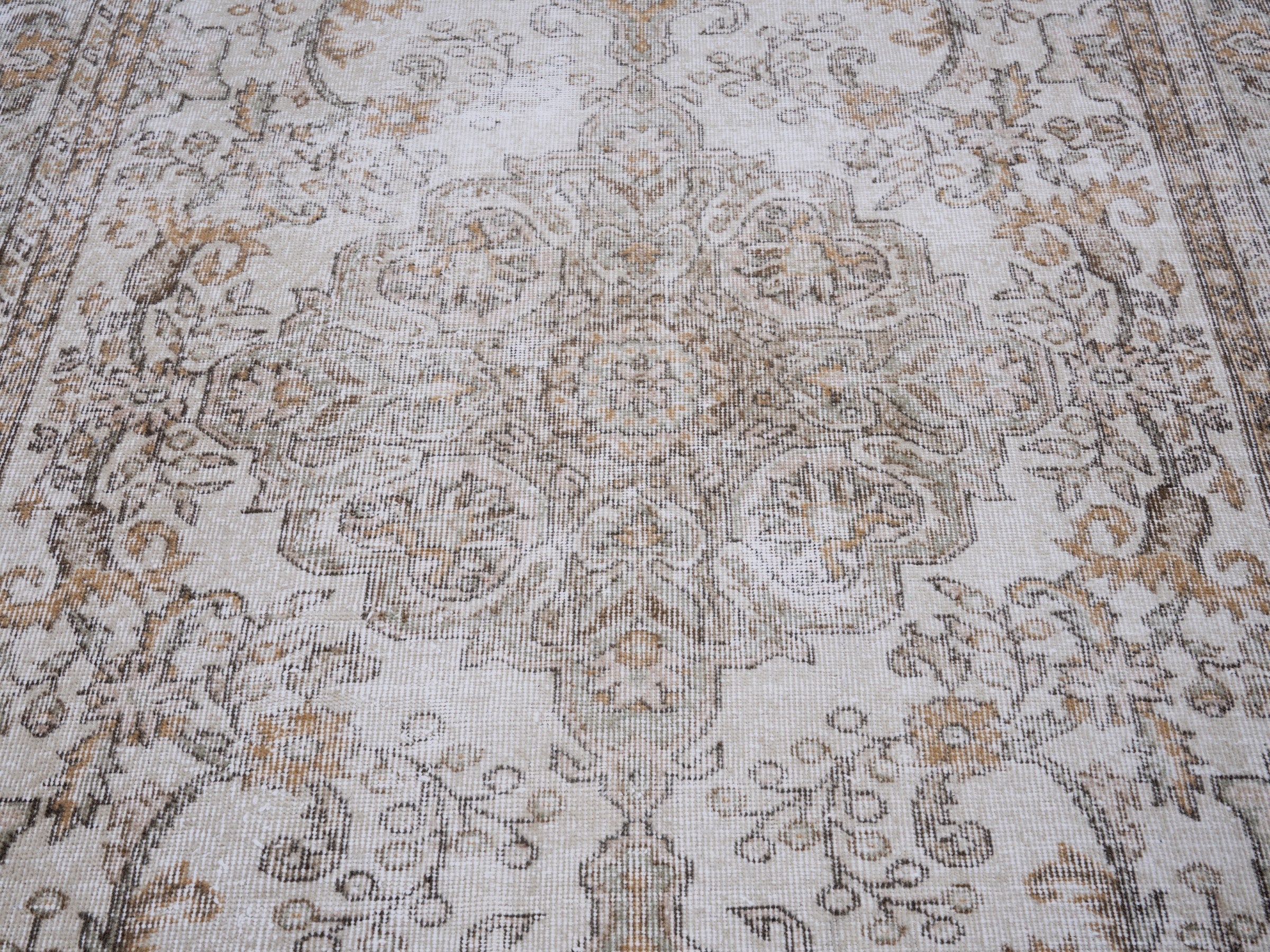 Turkish Isparta area rug in cream and greige, view 4 of 10