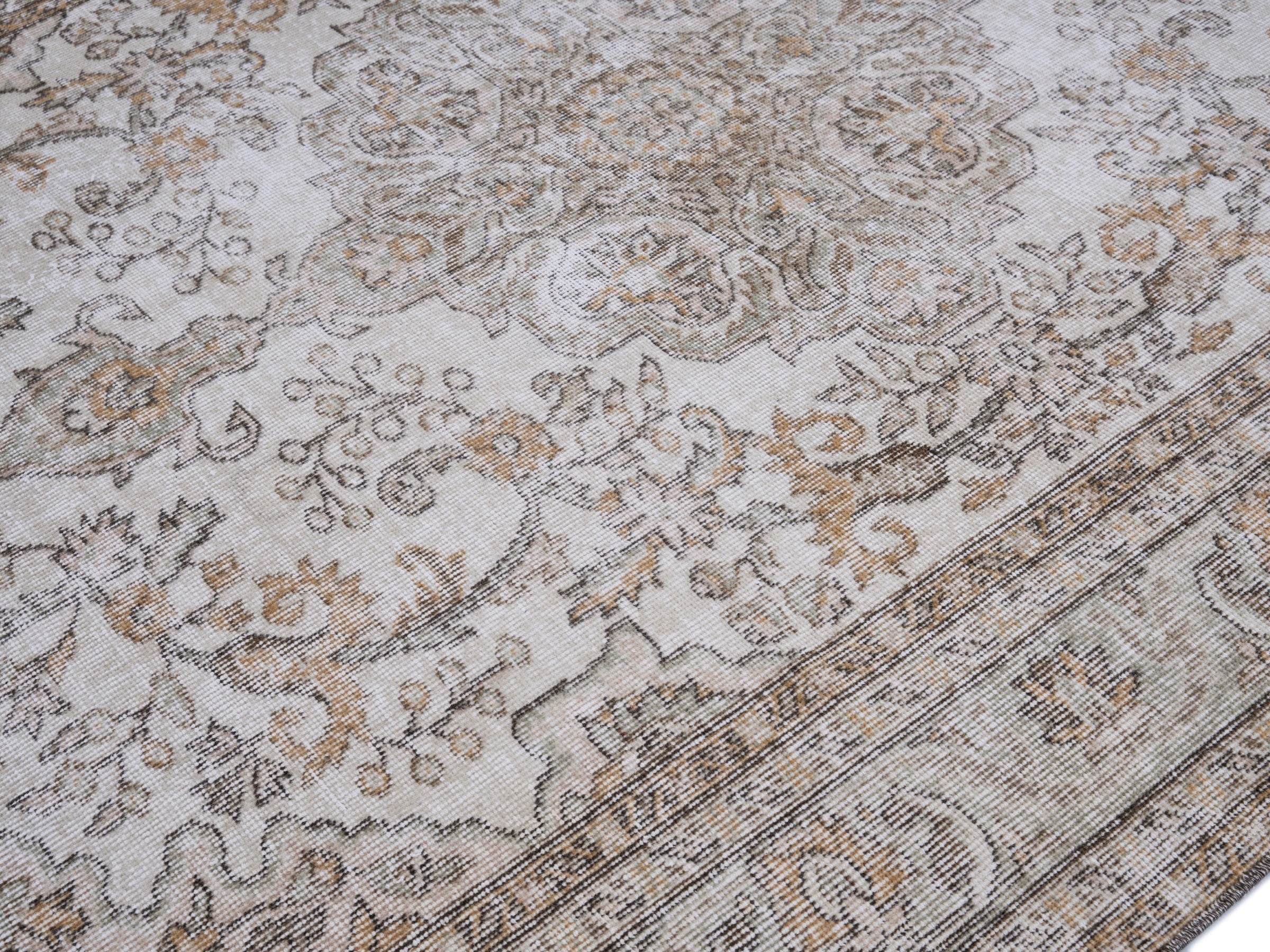 Turkish Isparta area rug in cream and greige, view 5 of 10