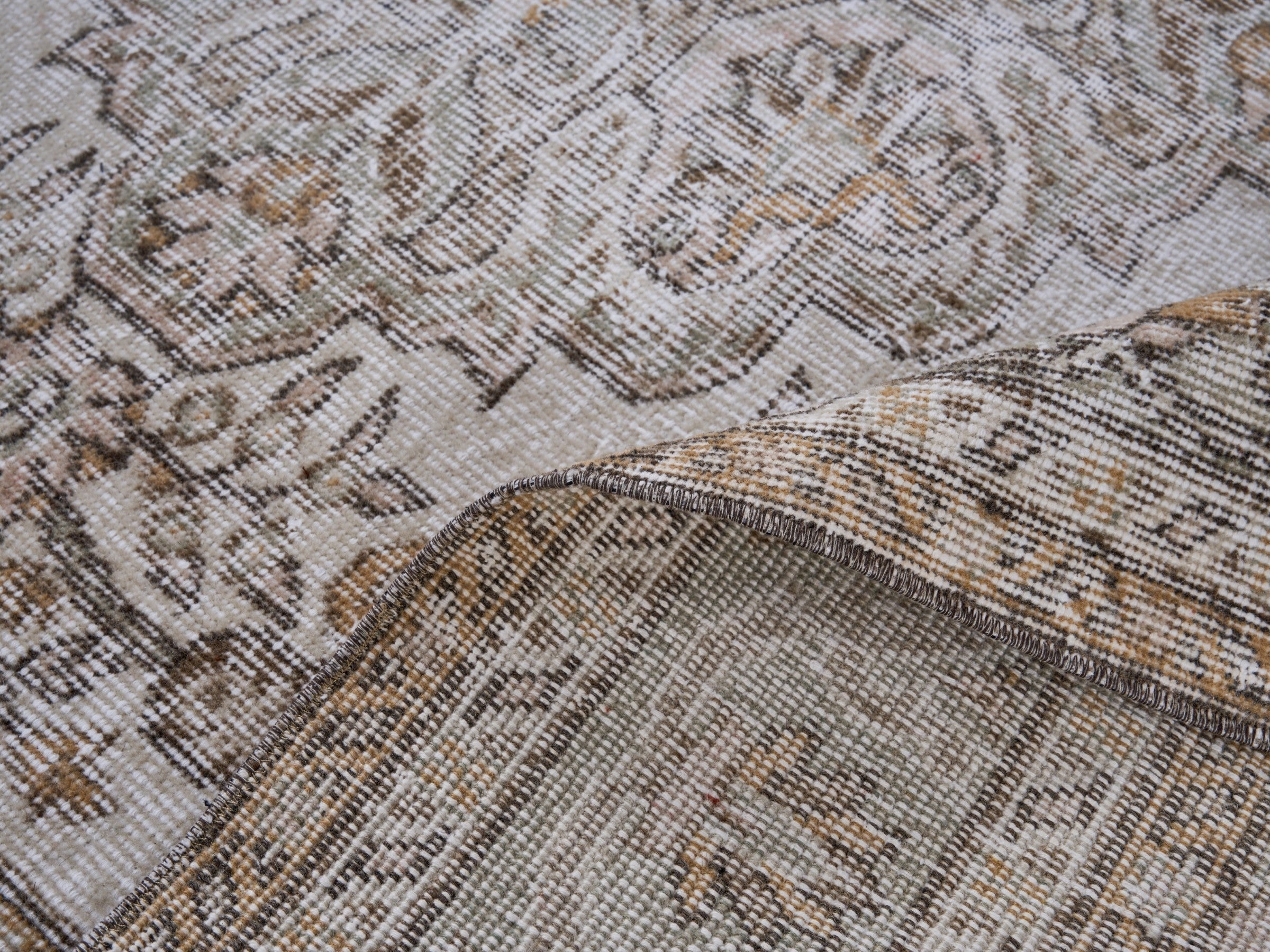 Turkish Isparta area rug in cream and greige, view 9 of 10