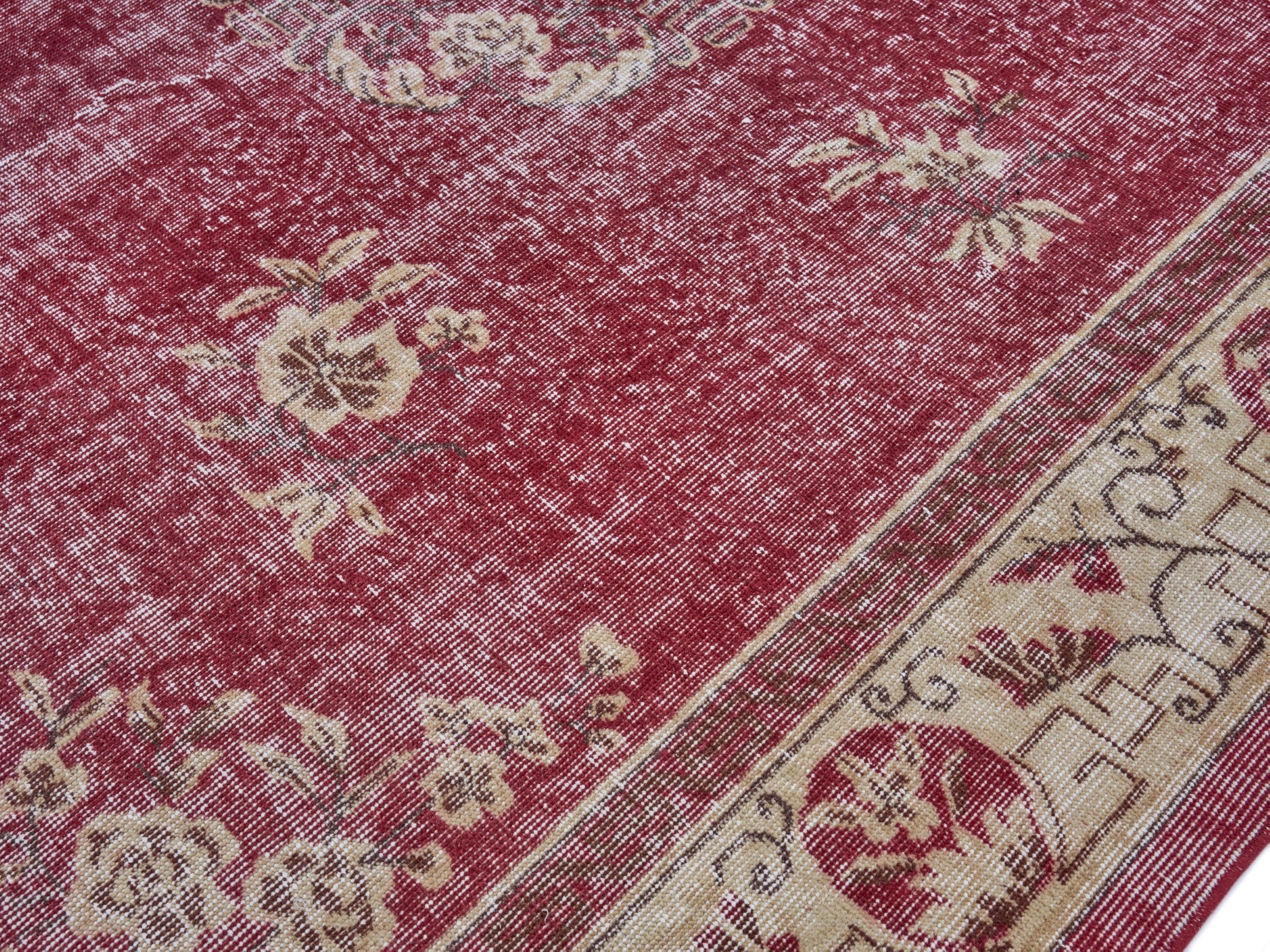 Turkish Isparta area rug in faded red and ivory, view 5 of 10
