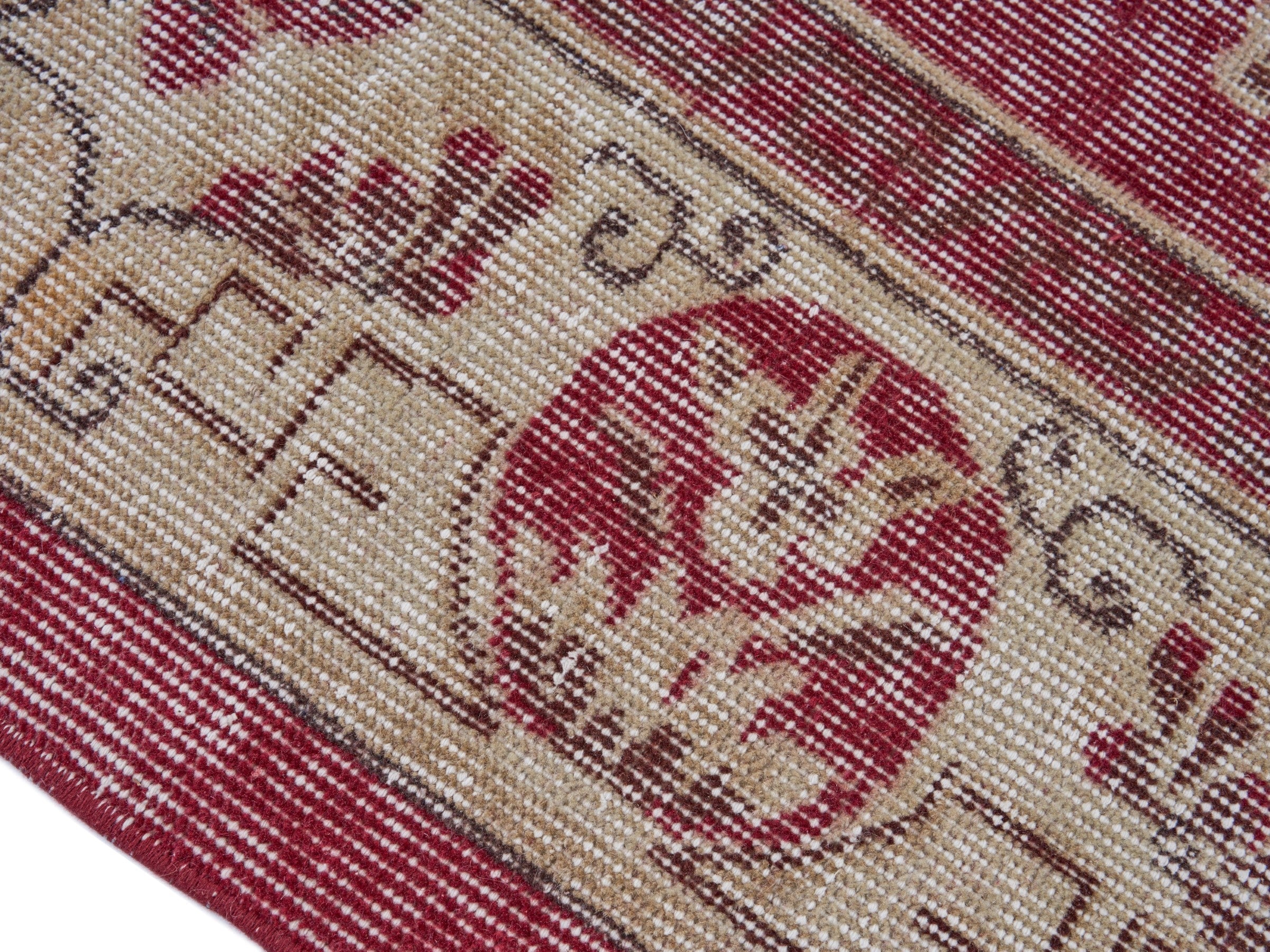 Turkish Isparta area rug in faded red and ivory, view 6 of 10