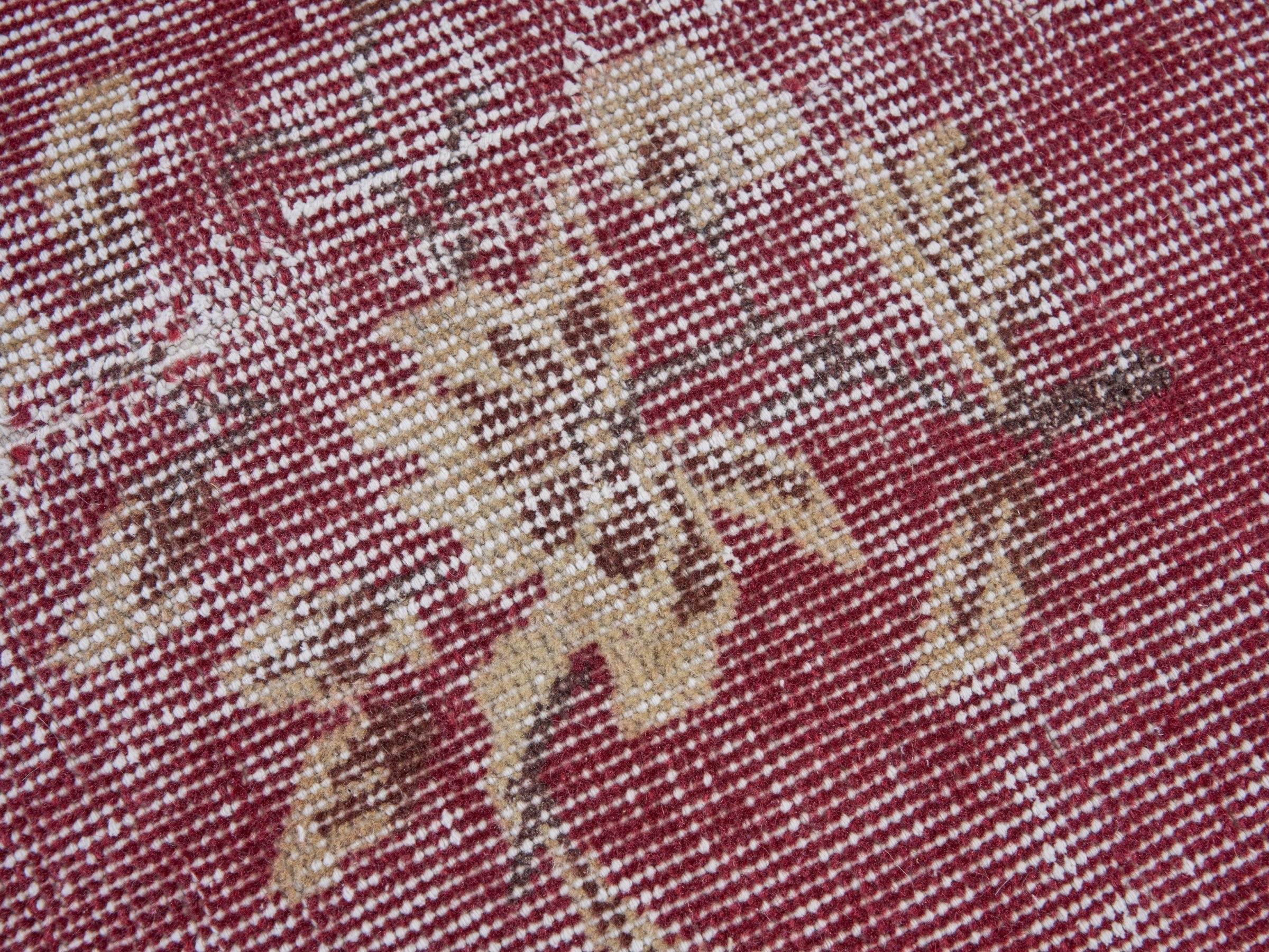 Turkish Isparta area rug in faded red and ivory, view 7 of 10