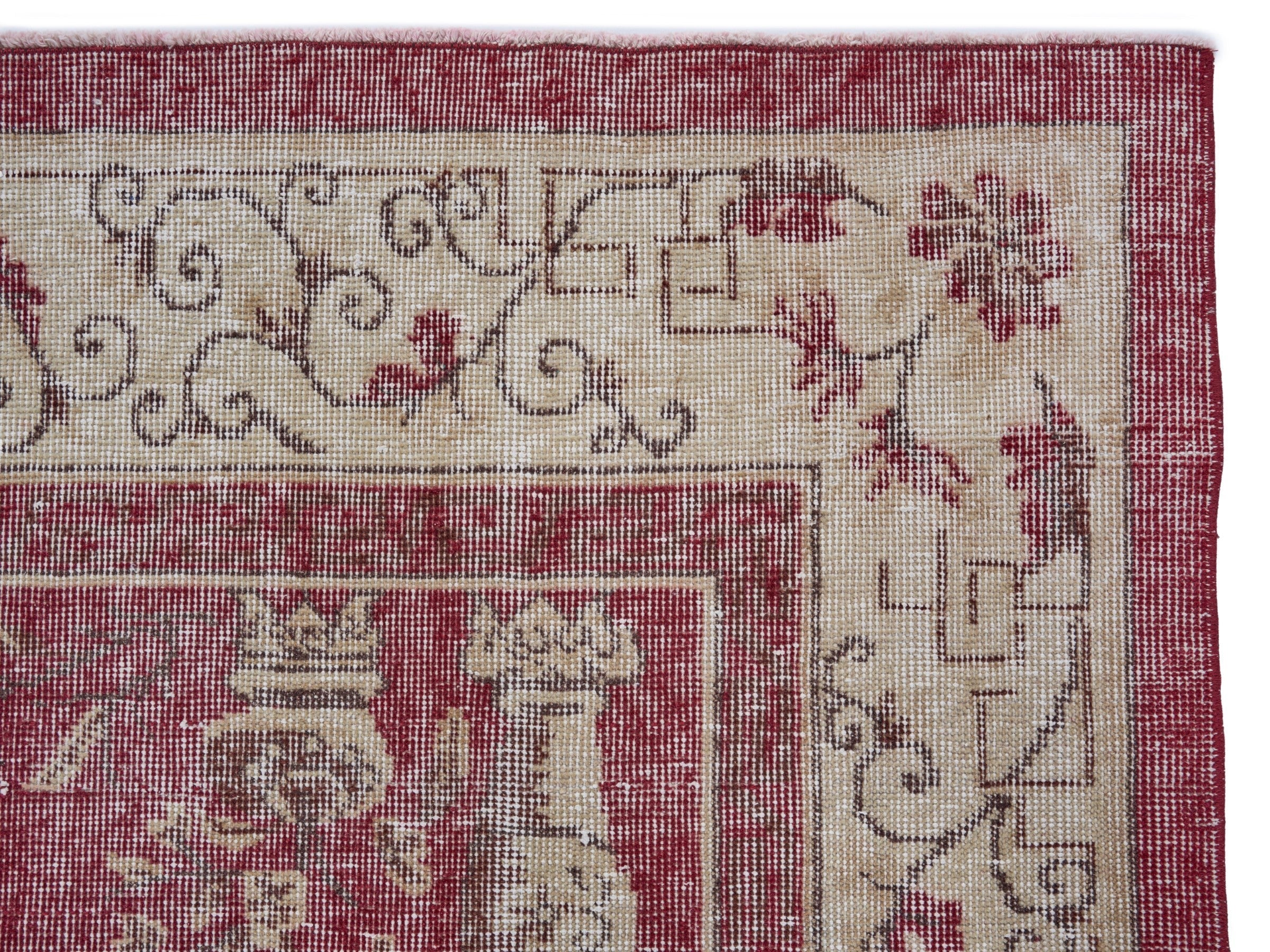 Turkish Isparta area rug in faded red and ivory, view 8 of 10