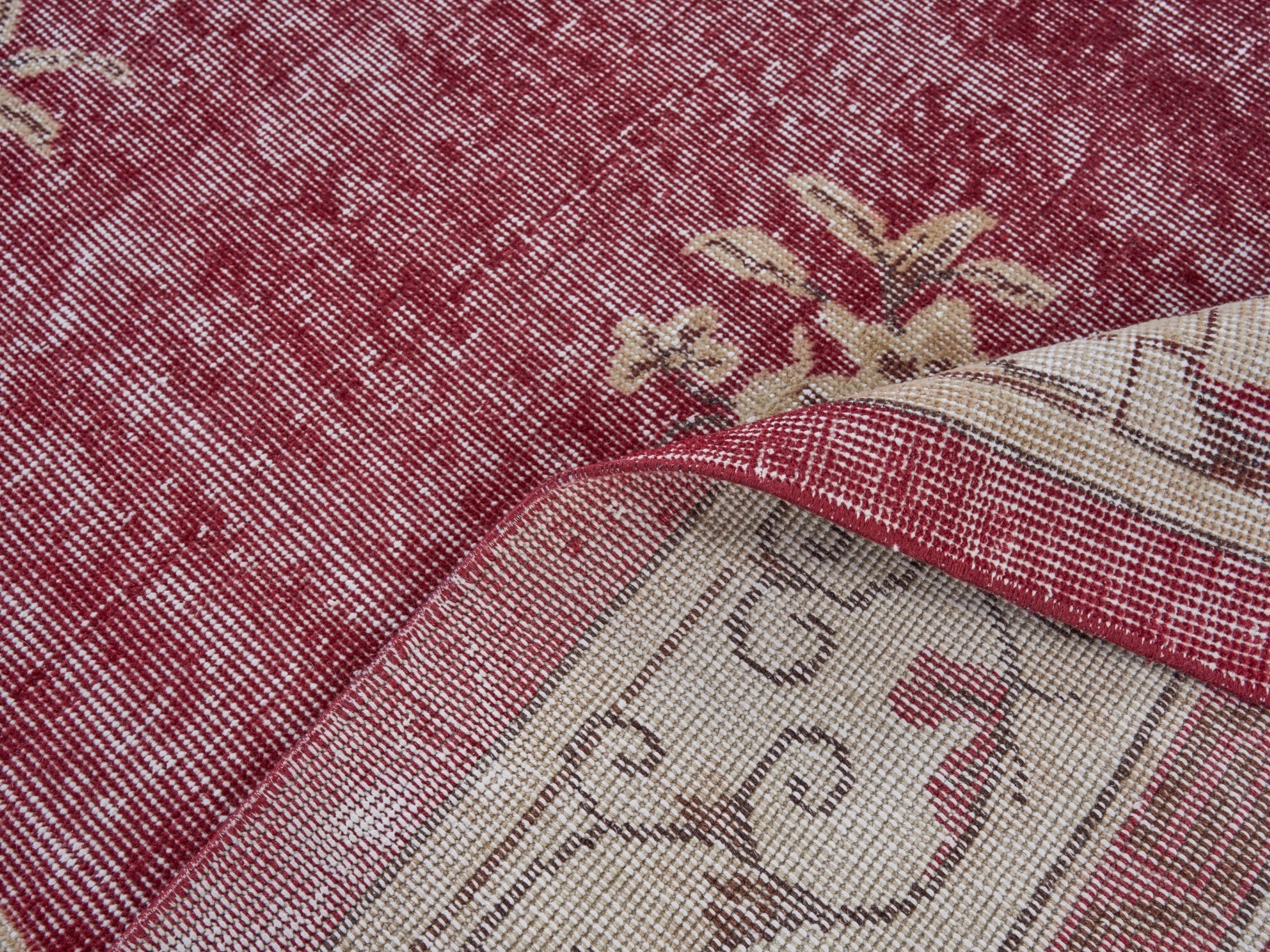 Turkish Isparta area rug in faded red and ivory, view 9 of 10