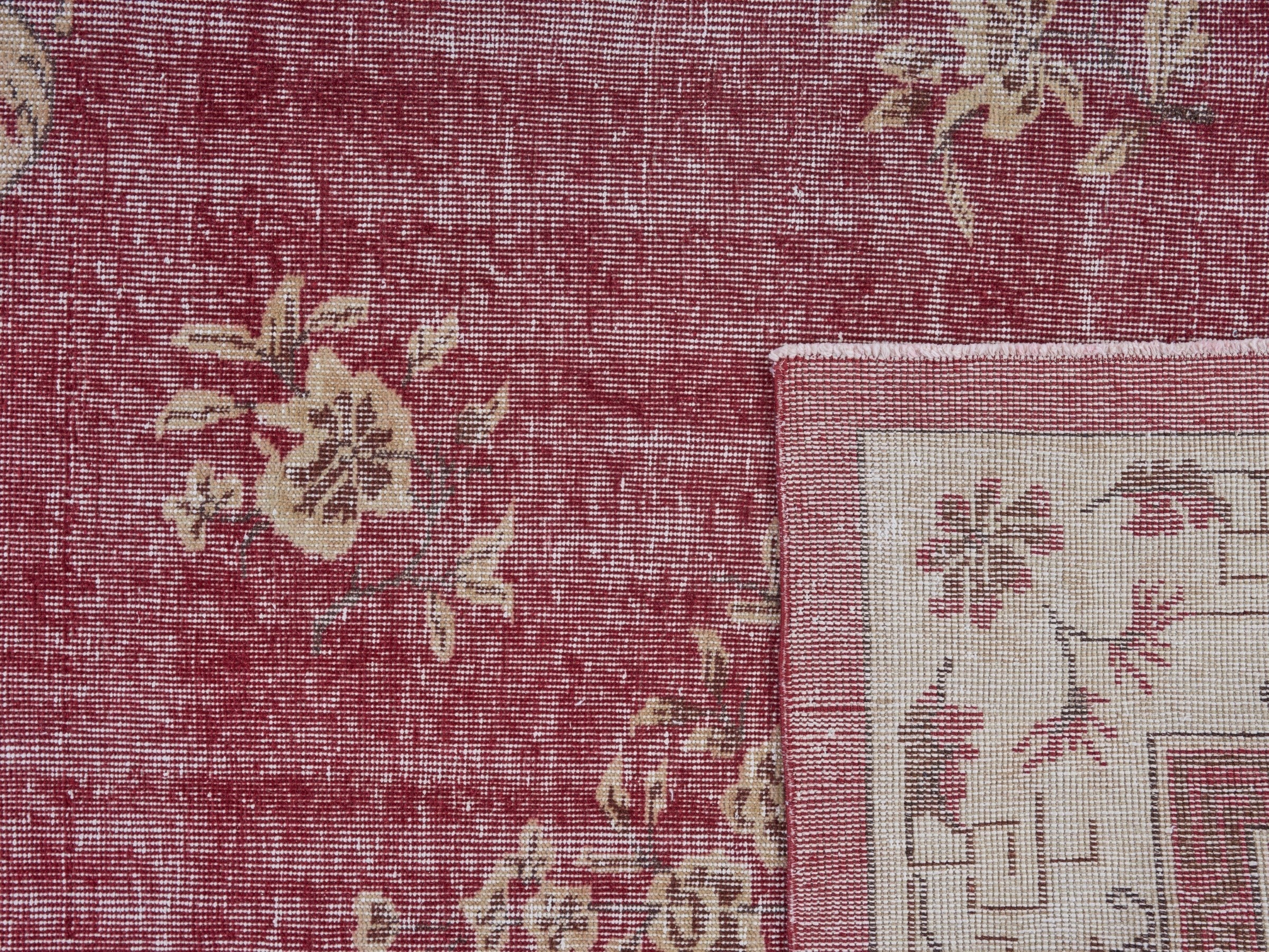 Turkish Isparta area rug in faded red and ivory, view 10 of 10