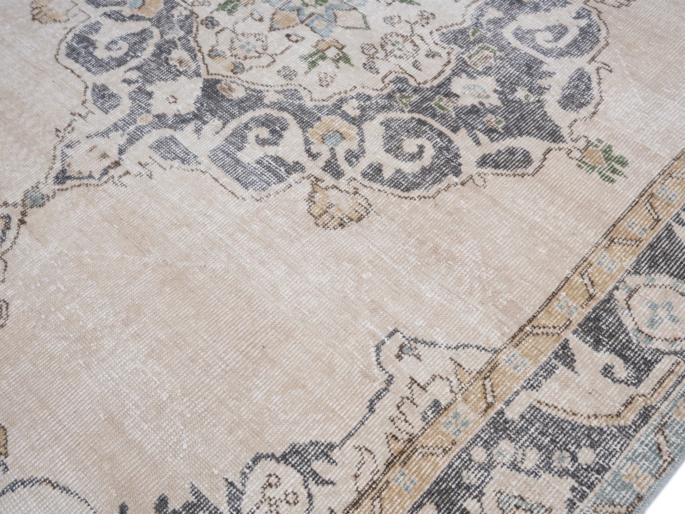 Turkish Isparta area rug in cream and slate blue, view 5 of 10