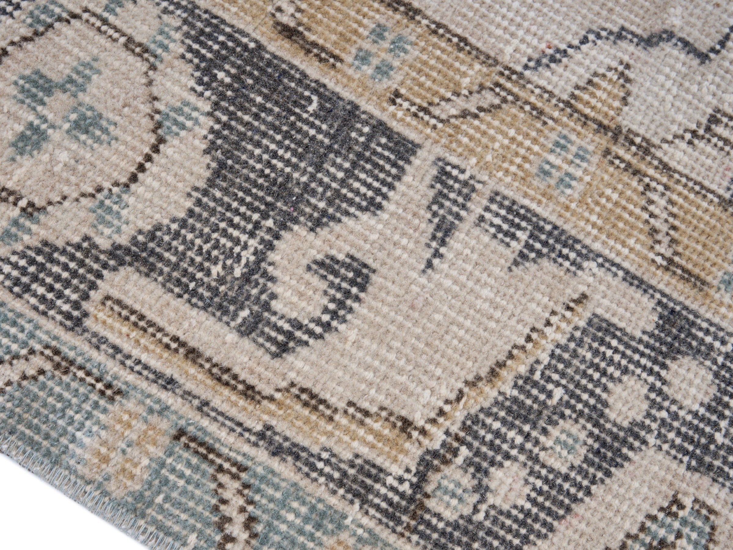 Turkish Isparta area rug in cream and slate blue, view 6 of 10