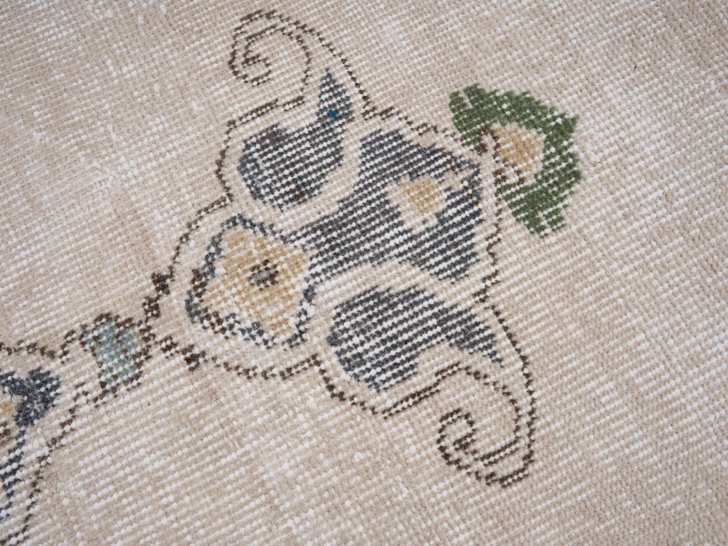 Turkish Isparta area rug in cream and slate blue, view 7 of 10
