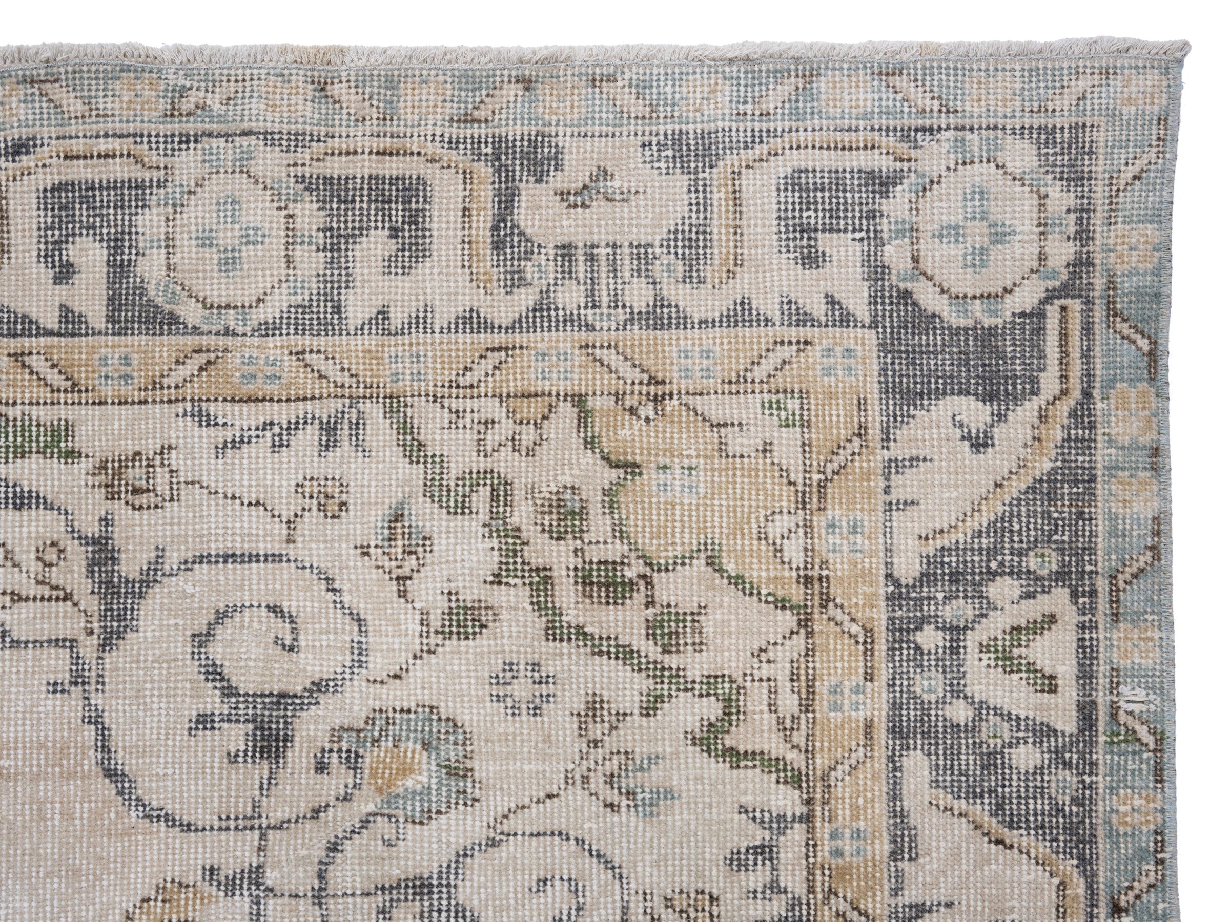Turkish Isparta area rug in cream and slate blue, view 8 of 10