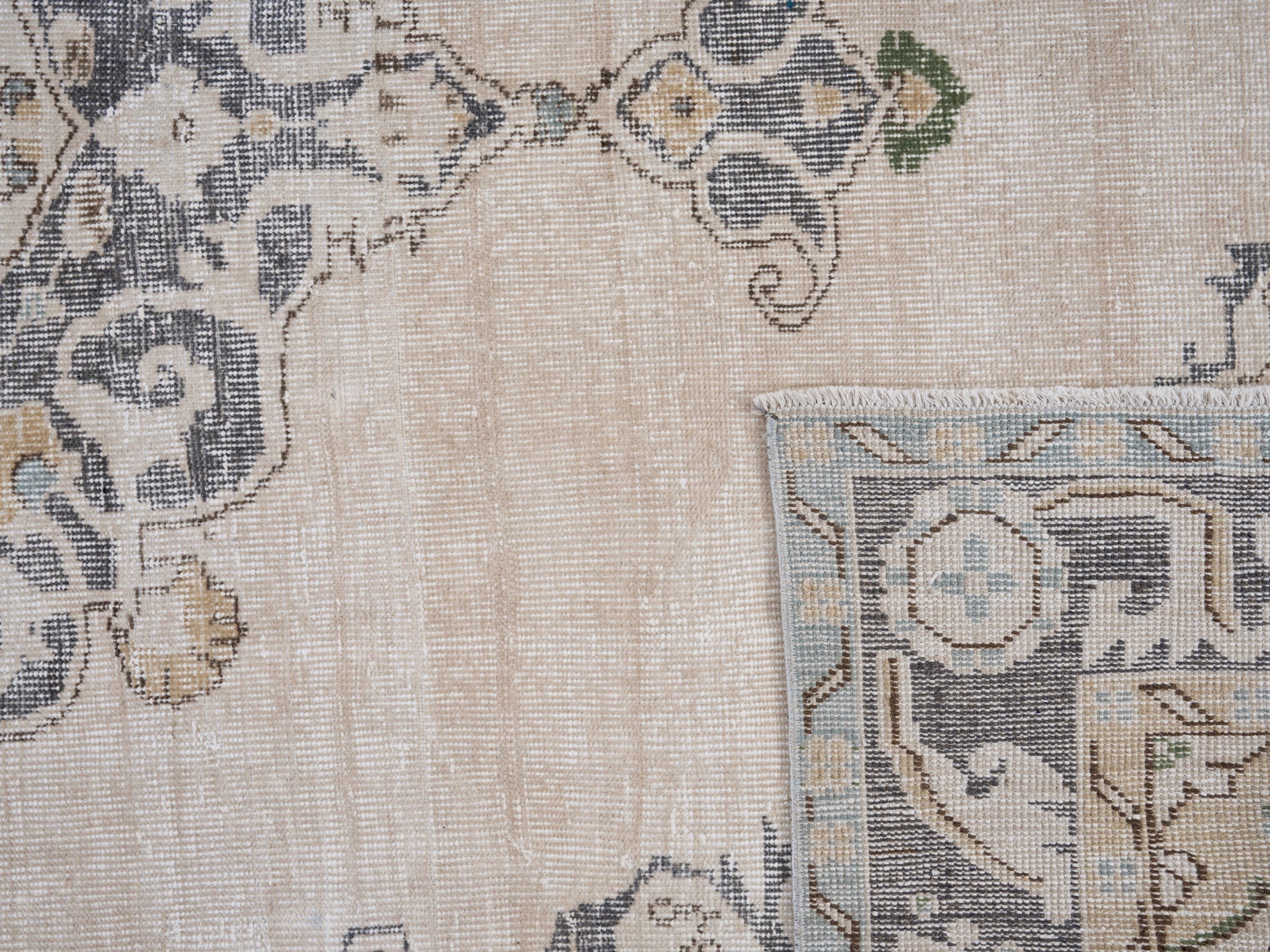 Turkish Isparta area rug in cream and slate blue, view 10 of 10