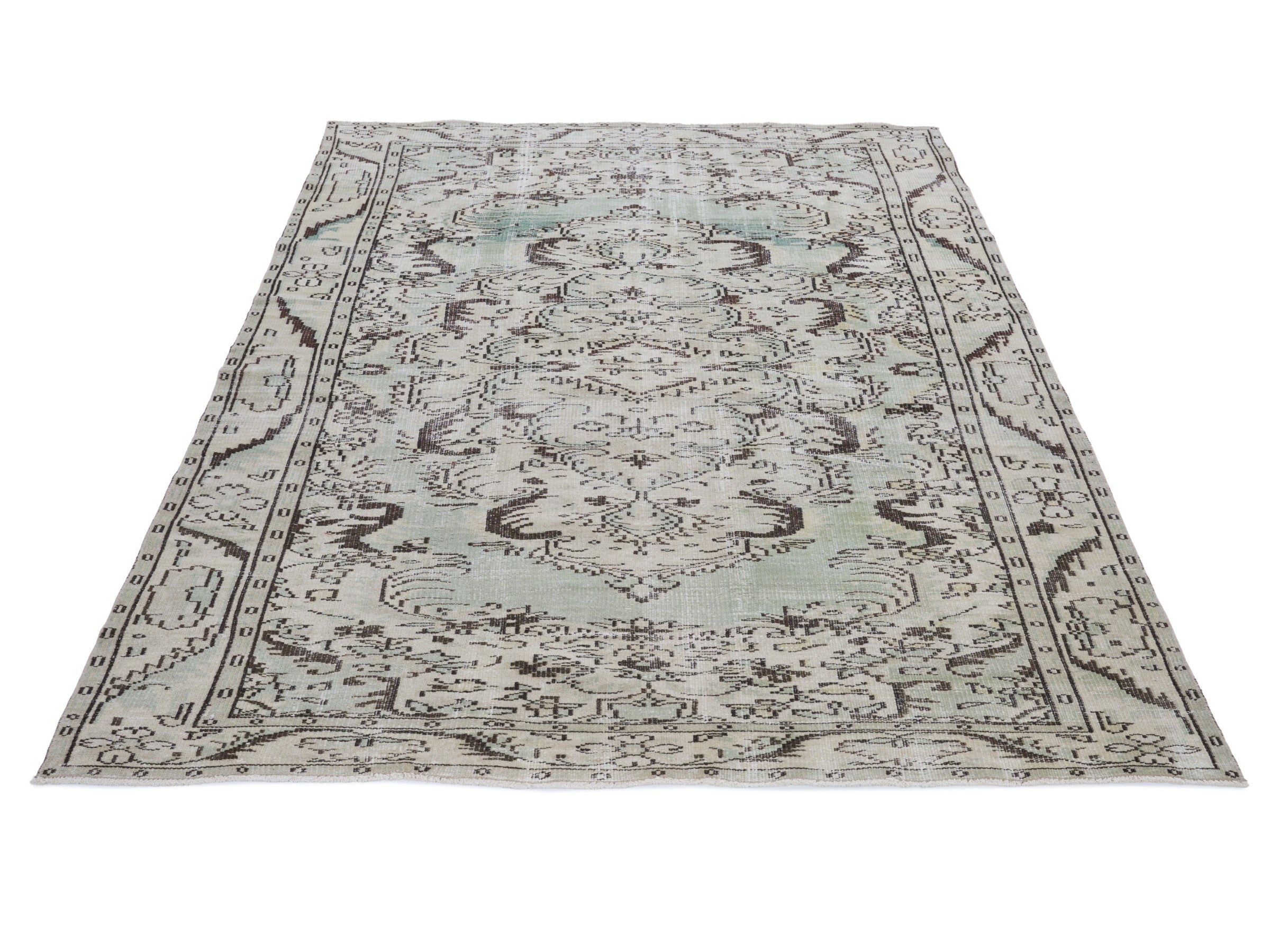 Turkish Manisa area rug in cream and taupe, view 2 of 10