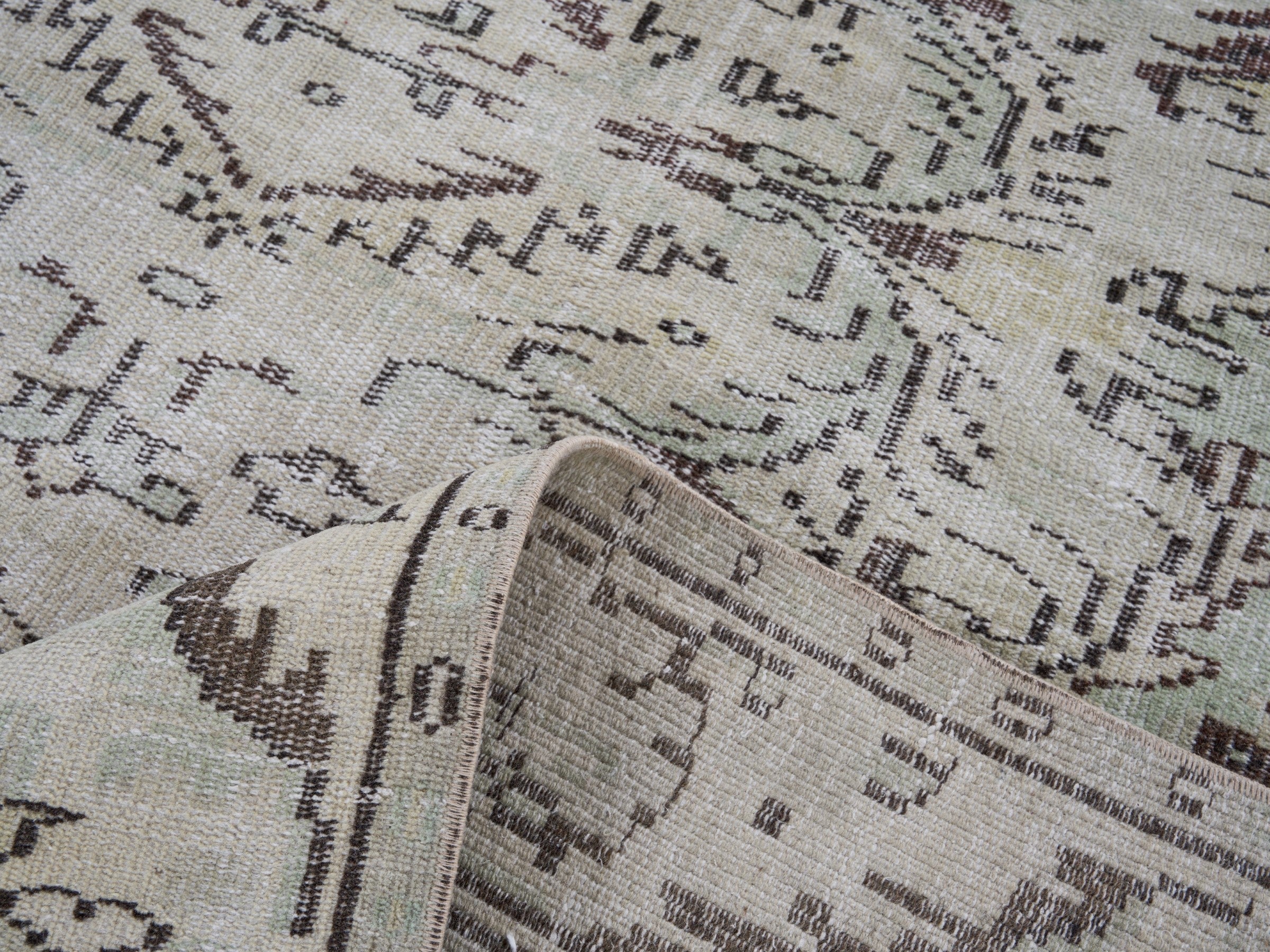 Turkish Manisa area rug in cream and taupe, view 9 of 10