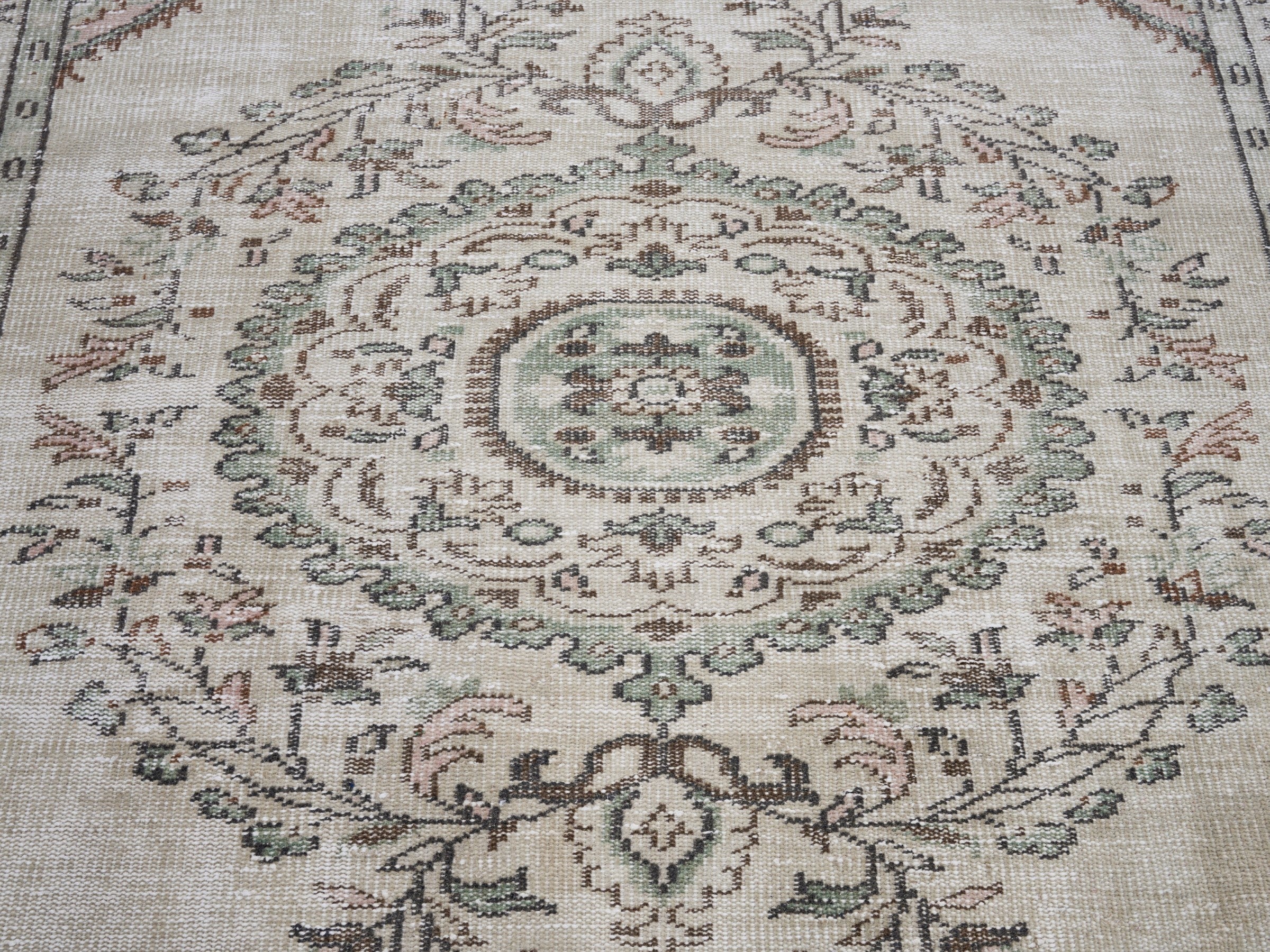 Turkish Manisa area rug in ivory and muted pink, view 4 of 10