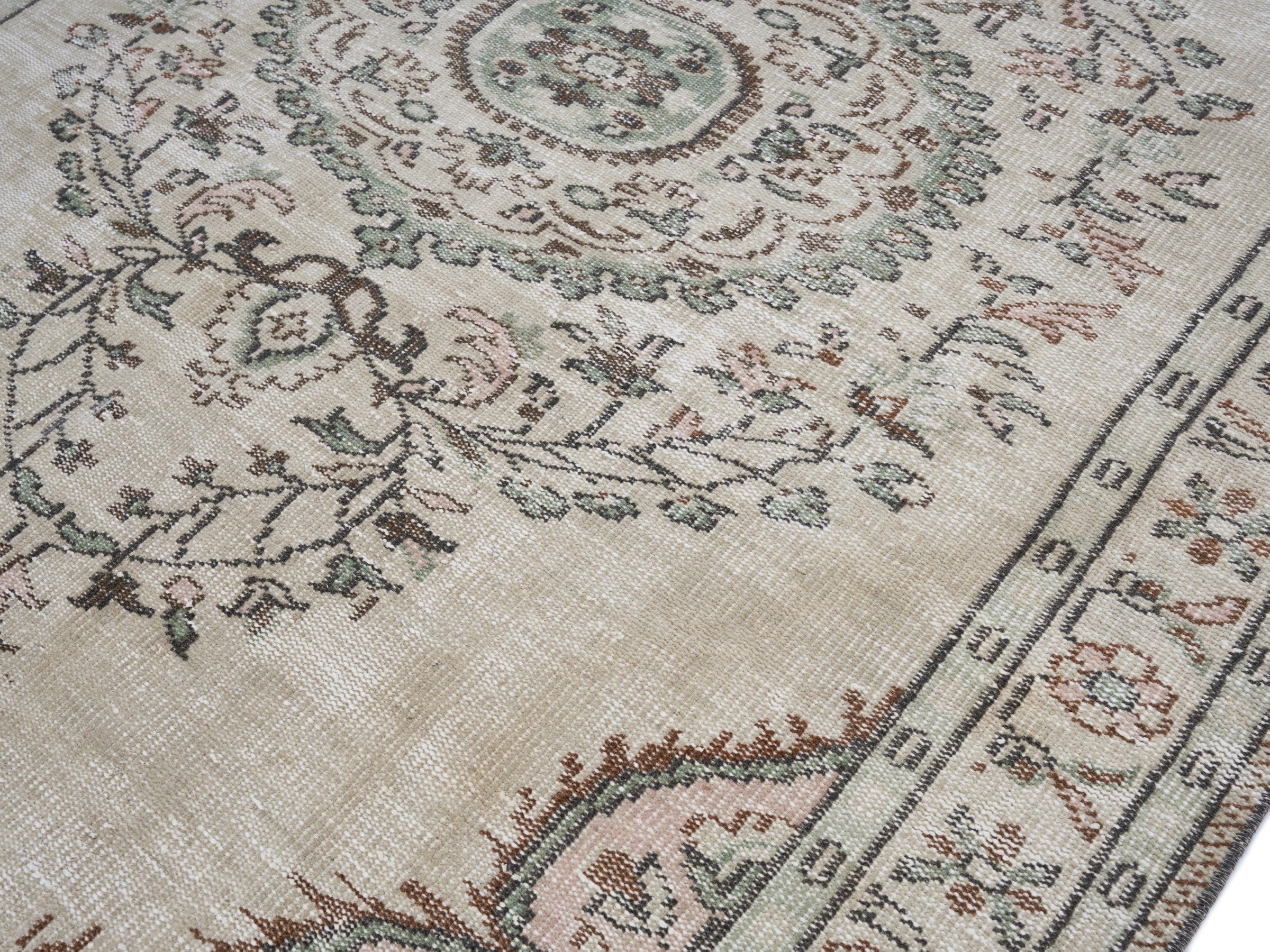 Turkish Manisa area rug in ivory and muted pink, view 5 of 10