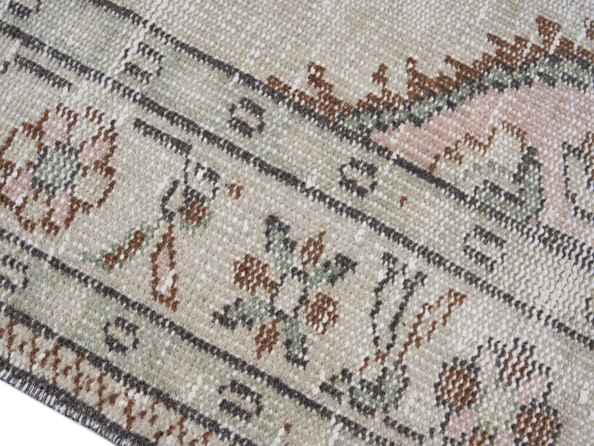 Turkish Manisa area rug in ivory and muted pink, view 6 of 10