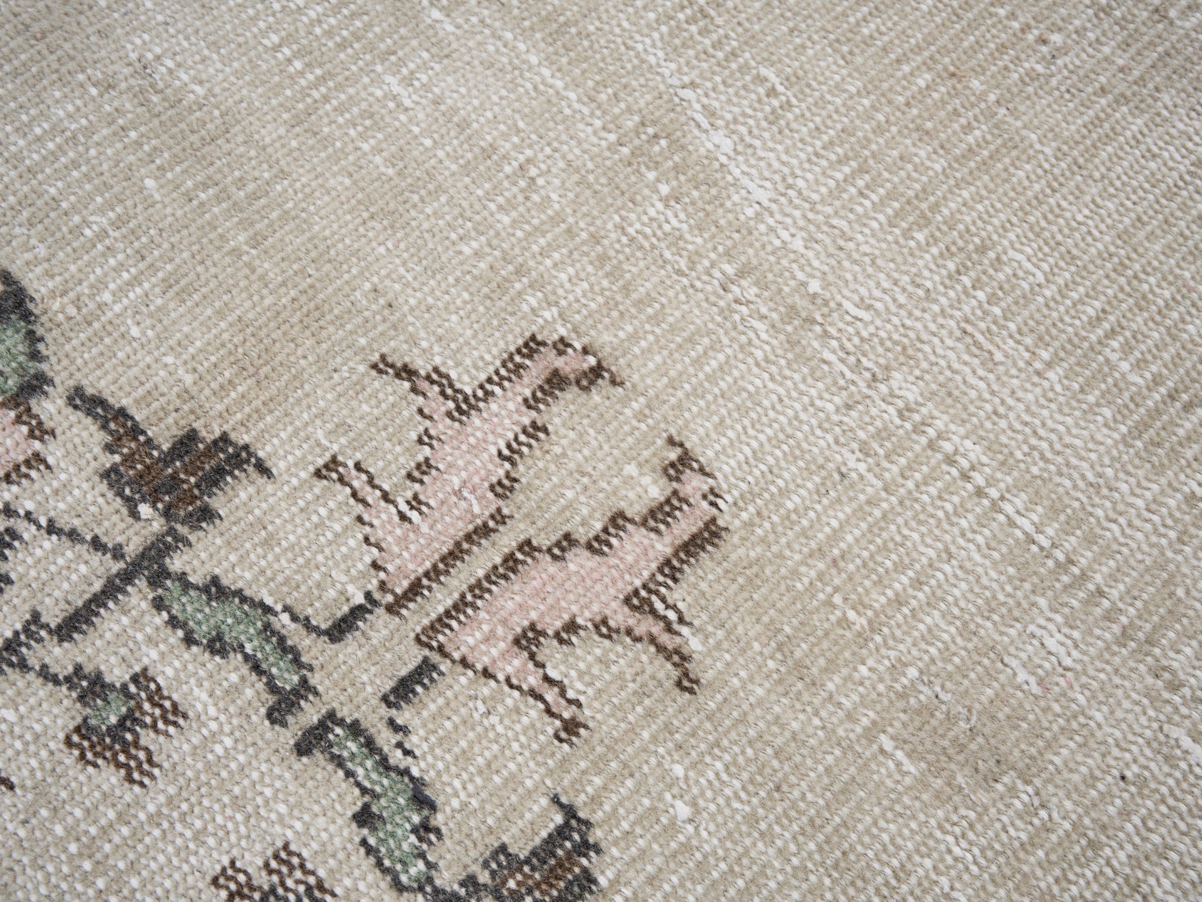 Turkish Manisa area rug in ivory and muted pink, view 7 of 10
