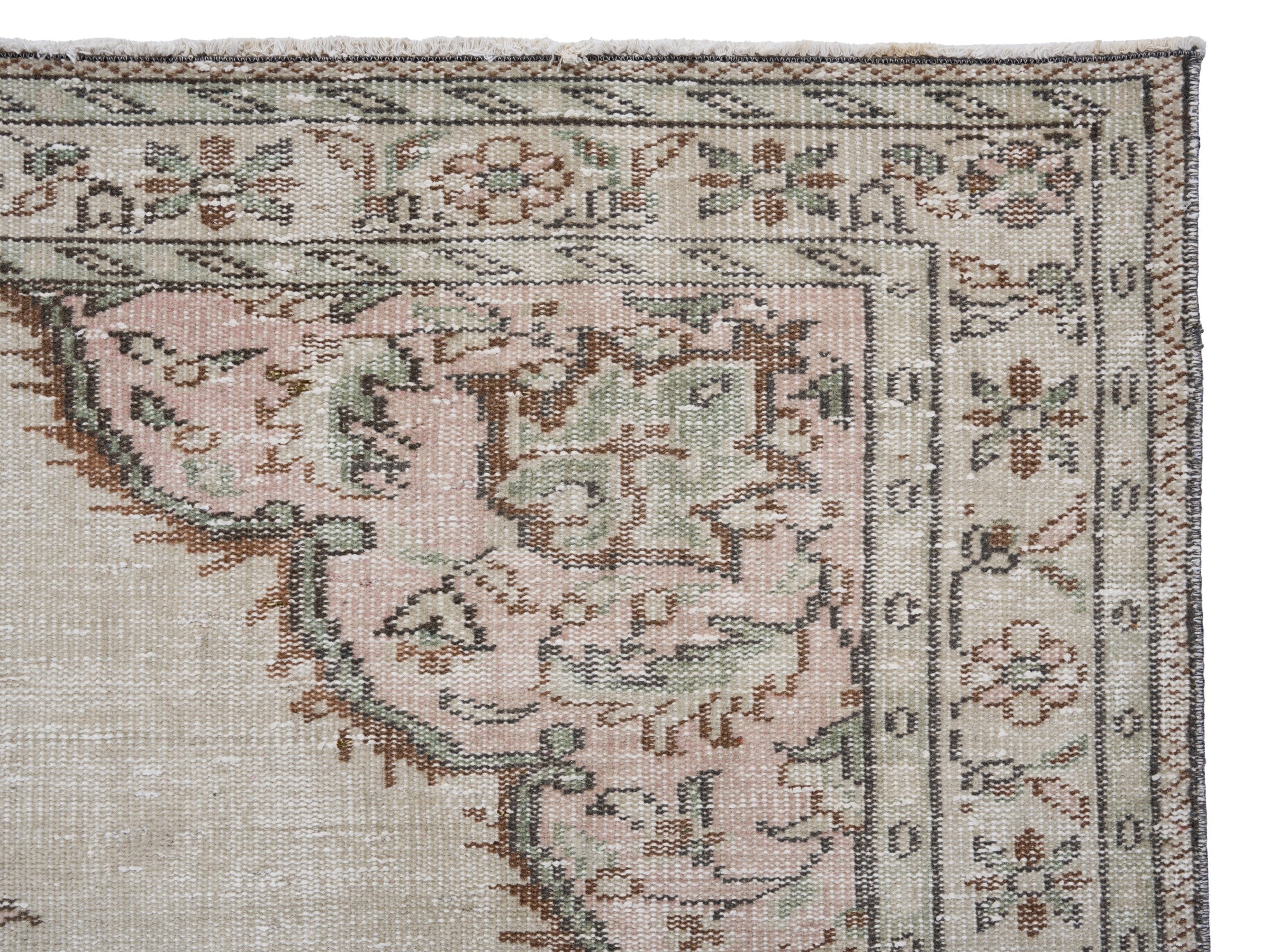 Turkish Manisa area rug in ivory and muted pink, view 8 of 10