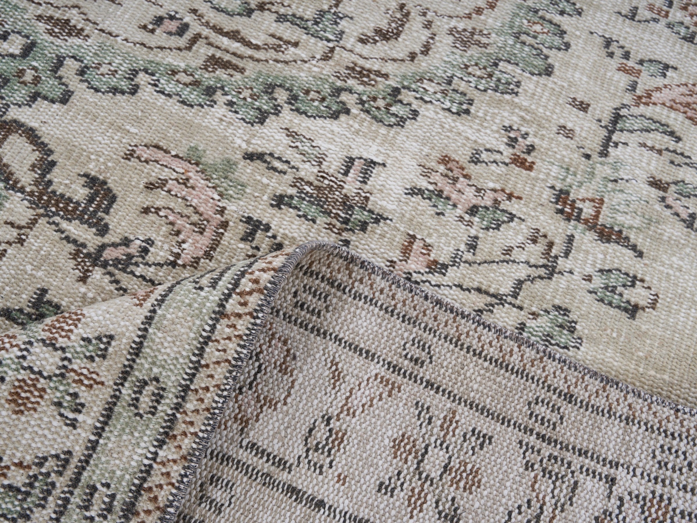 Turkish Manisa area rug in ivory and muted pink, view 9 of 10