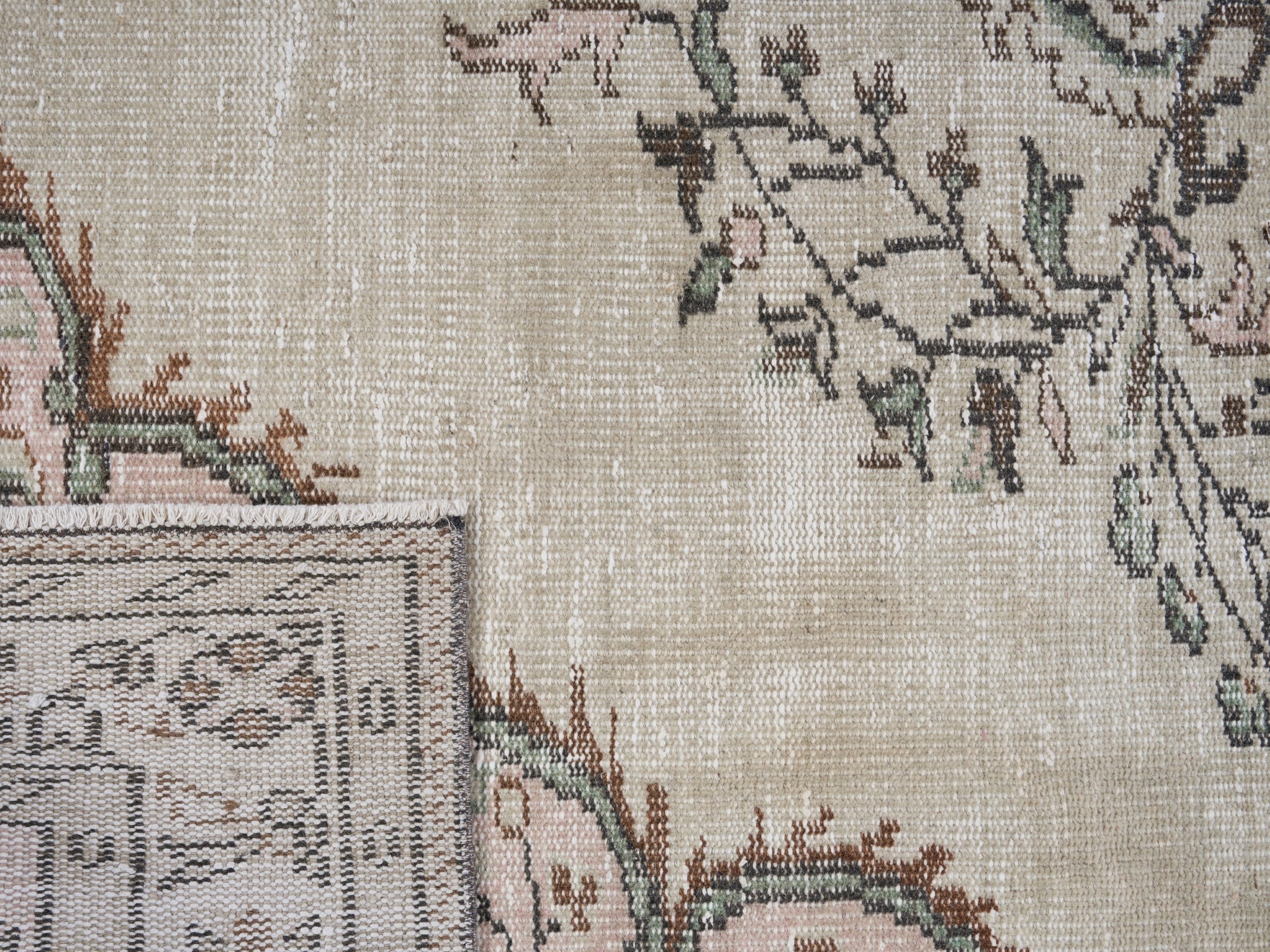 Turkish Manisa area rug in ivory and muted pink, view 10 of 10